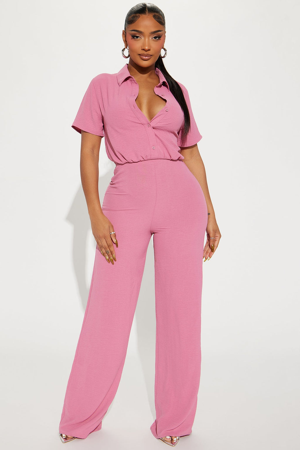Makenzie Short Sleeve Jumpsuit - Mauve