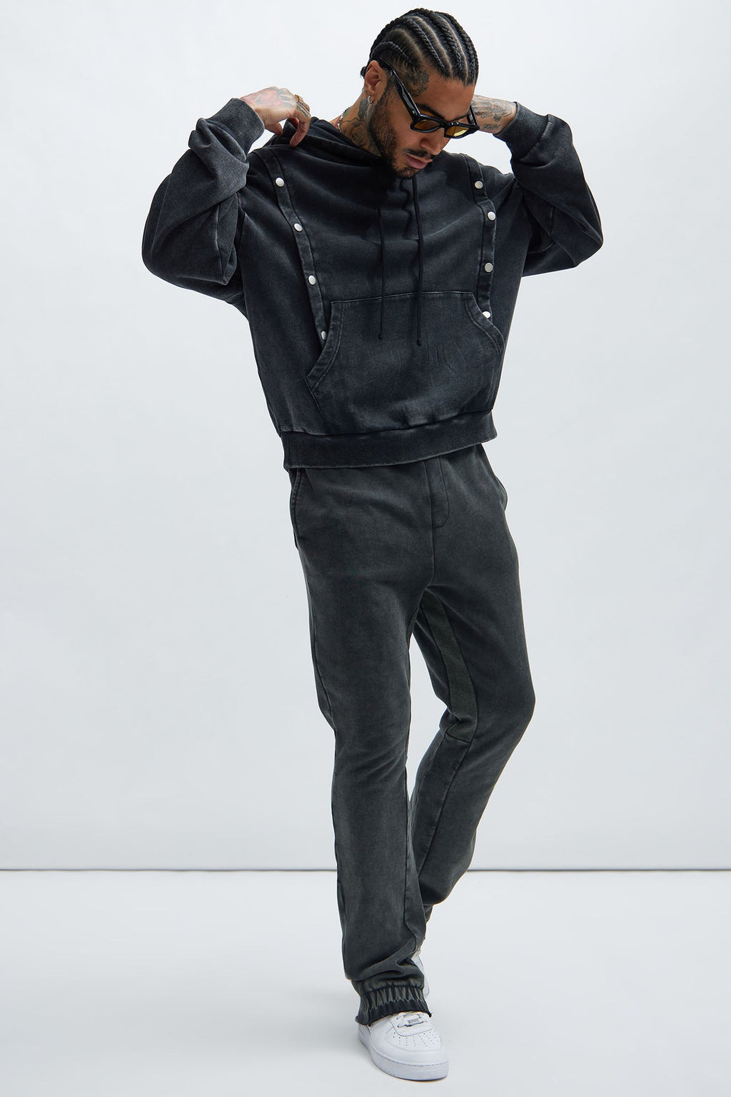 Tyson Snap Panel Oversized Hoodie - Black Wash