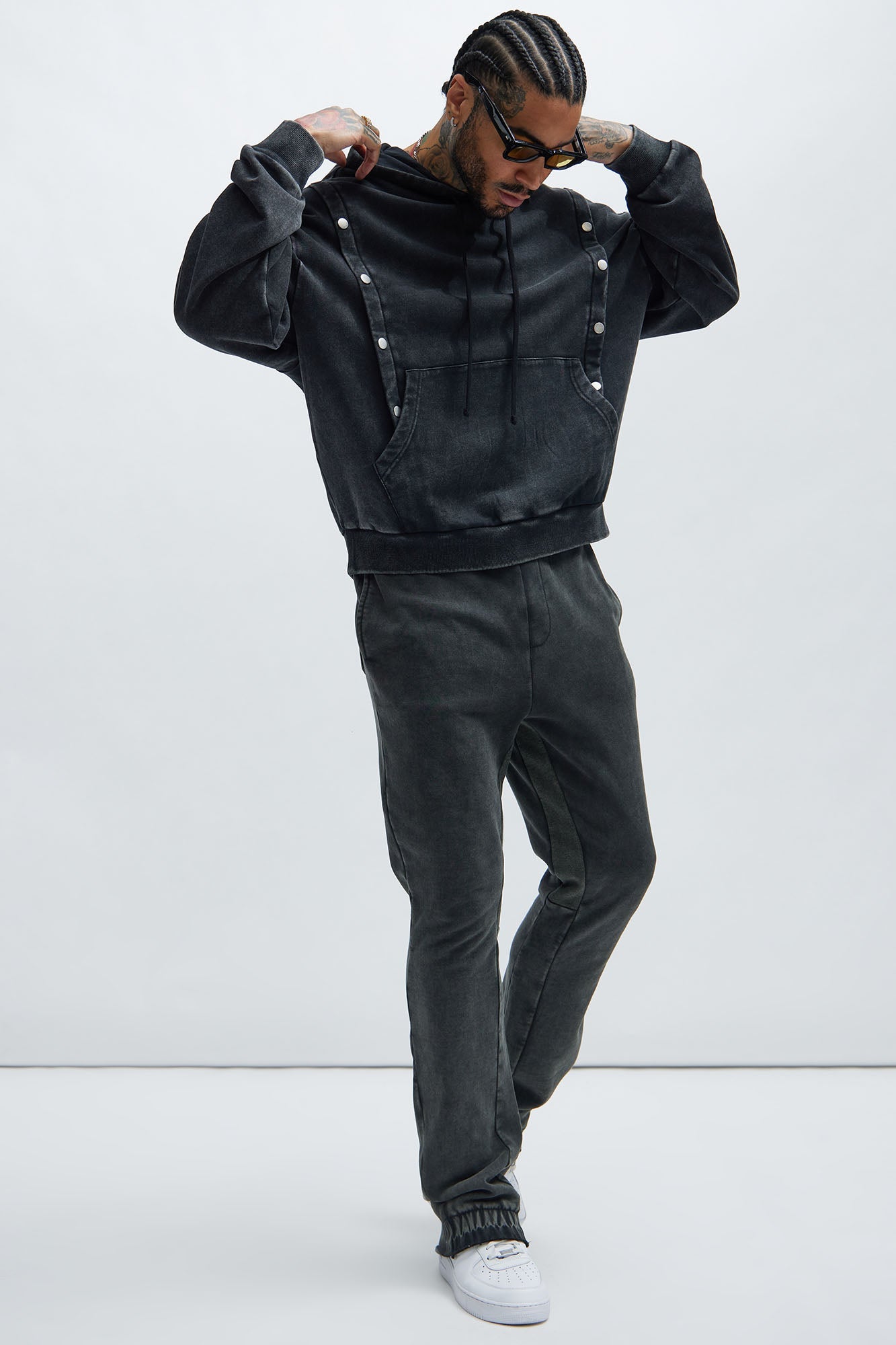 Tyson Snap Panel Oversized Hoodie - Black Wash