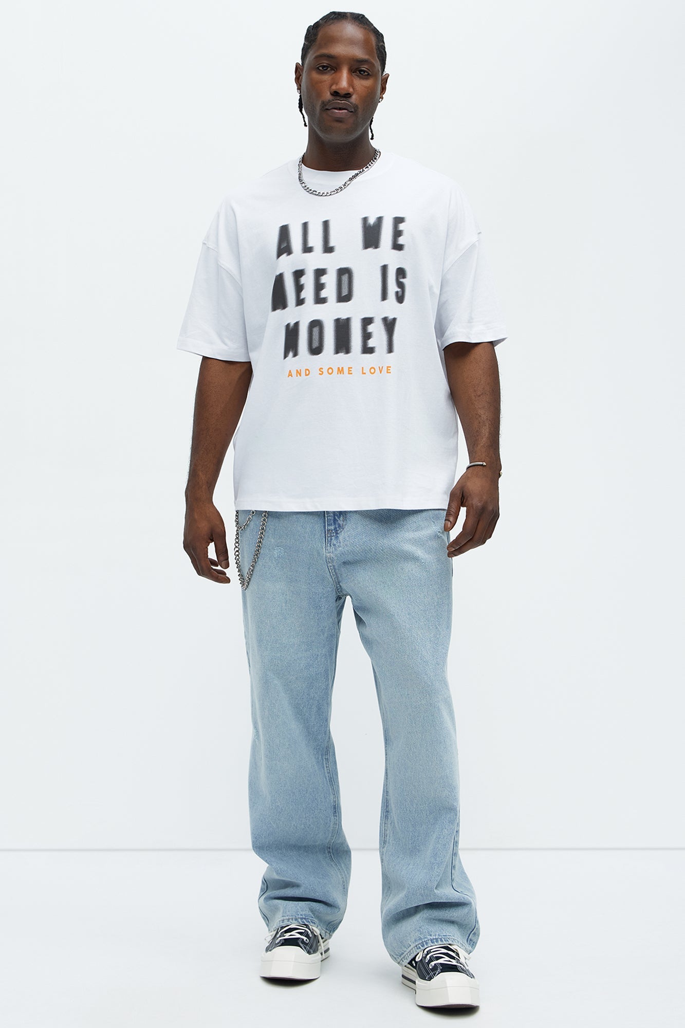 All We Need Is Money Oversized Short Sleeve Tee - White