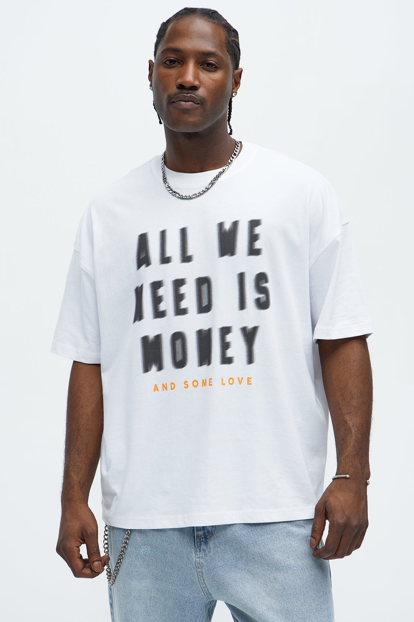 All We Need Is Money Oversized Short Sleeve Tee - White