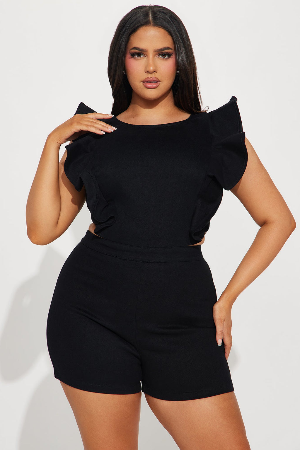 Janis Denim Romper - Black