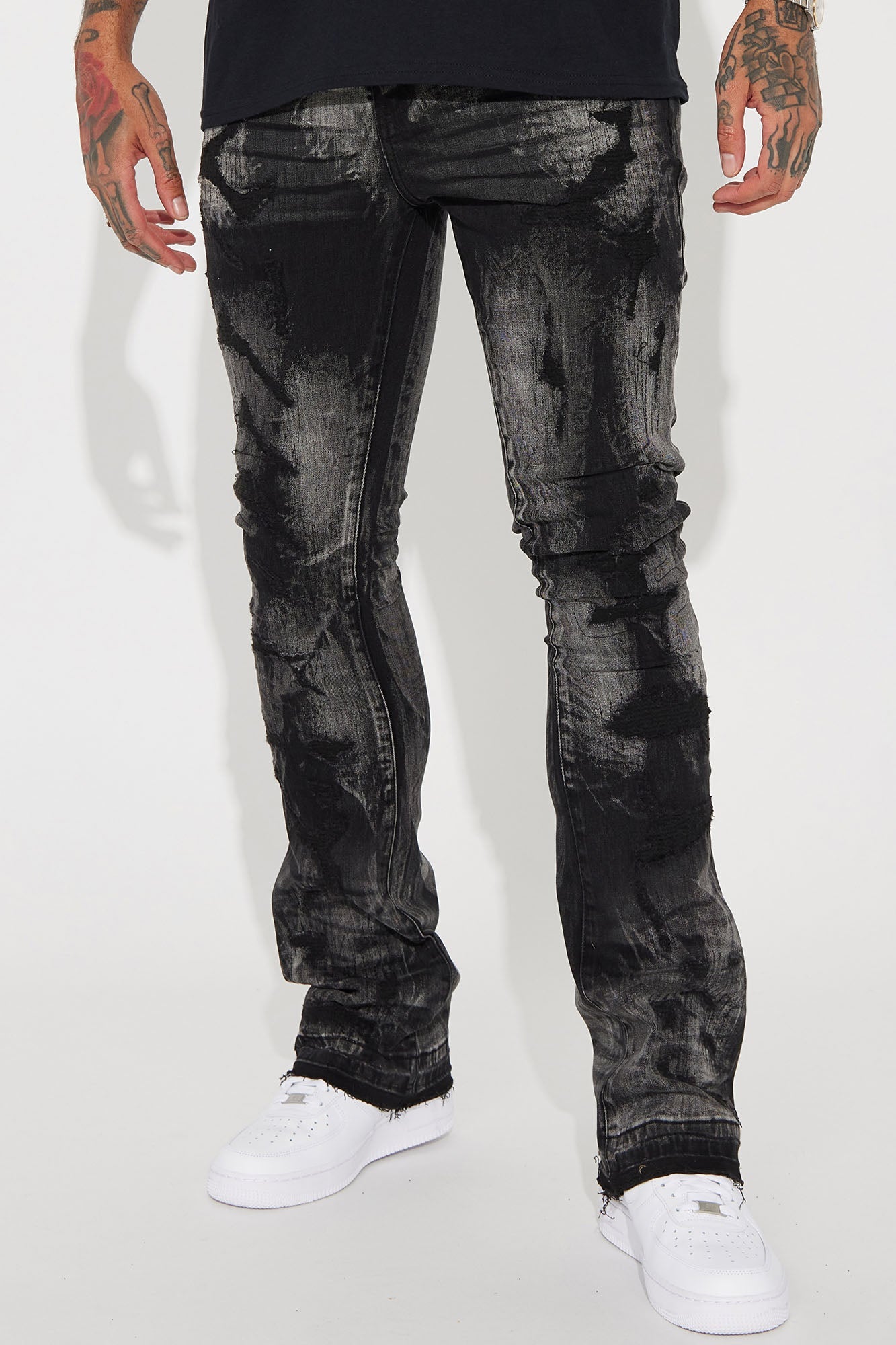 No Cap Stacked Skinny Flare Jeans - Black Wash