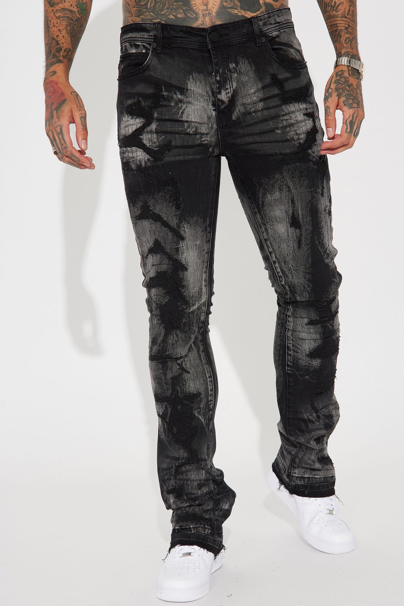 No Cap Stacked Skinny Flare Jeans - Black Wash
