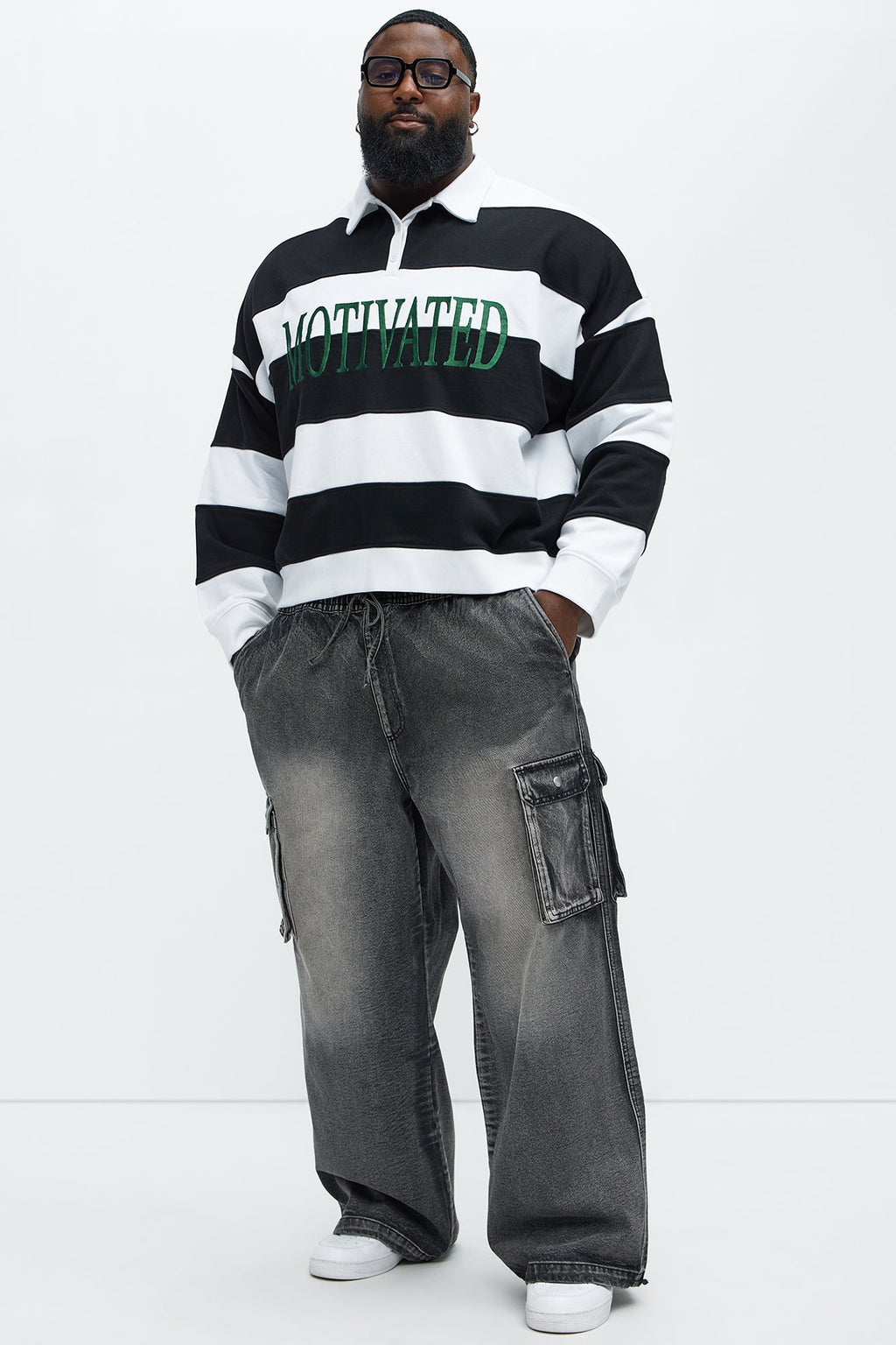 Stretch Waist Relaxed Baggy Jeans - Black Wash