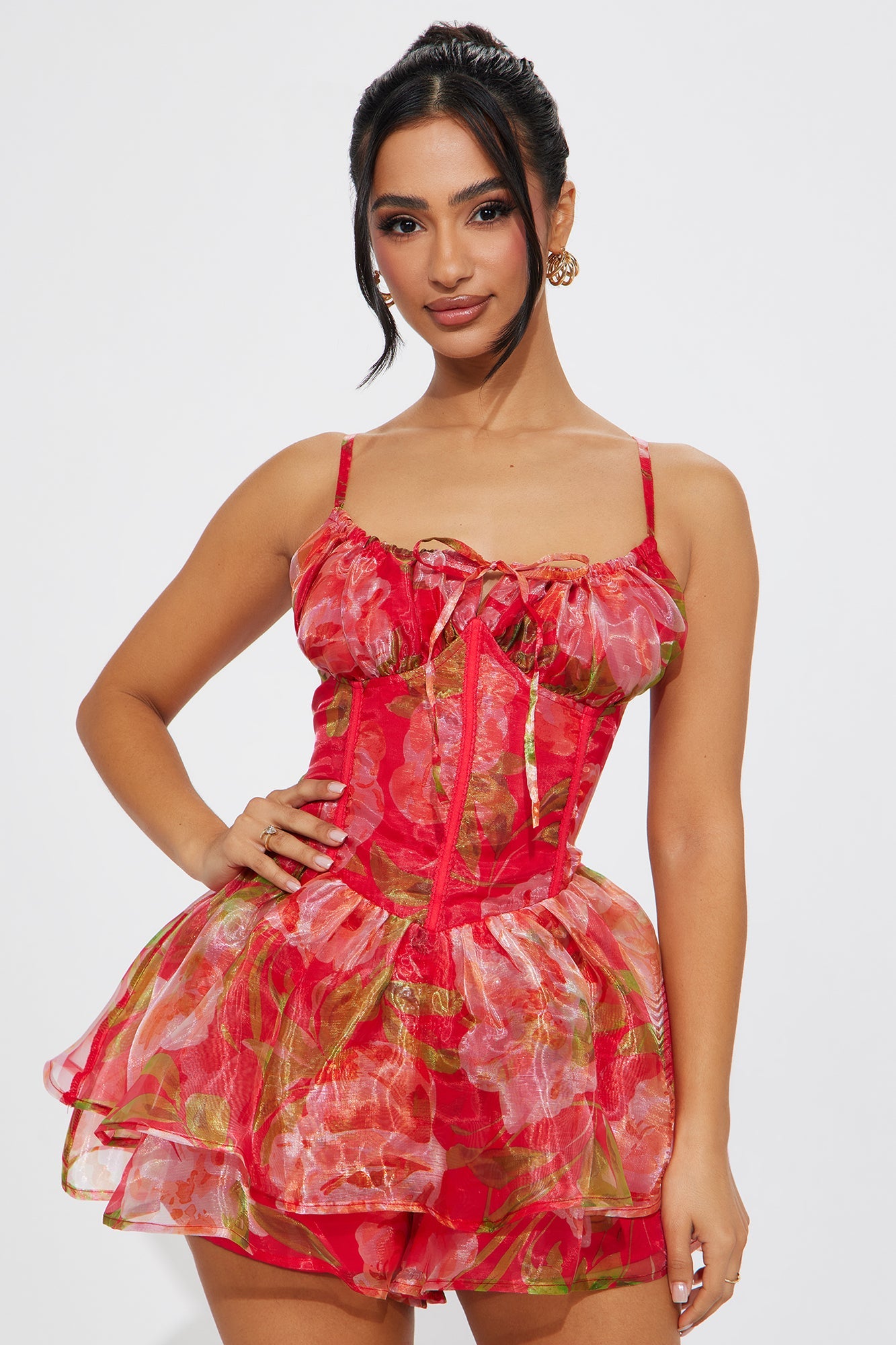 Watch Me Blossom Floral Romper - Red/combo