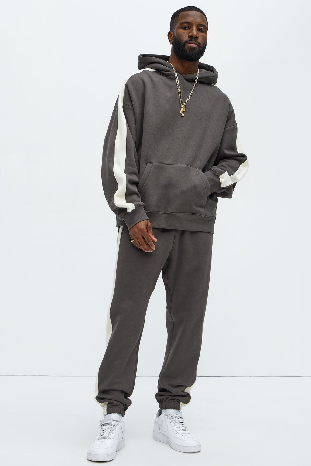 Tyson Heavyweight Oversized Striped Hoodie - Olive