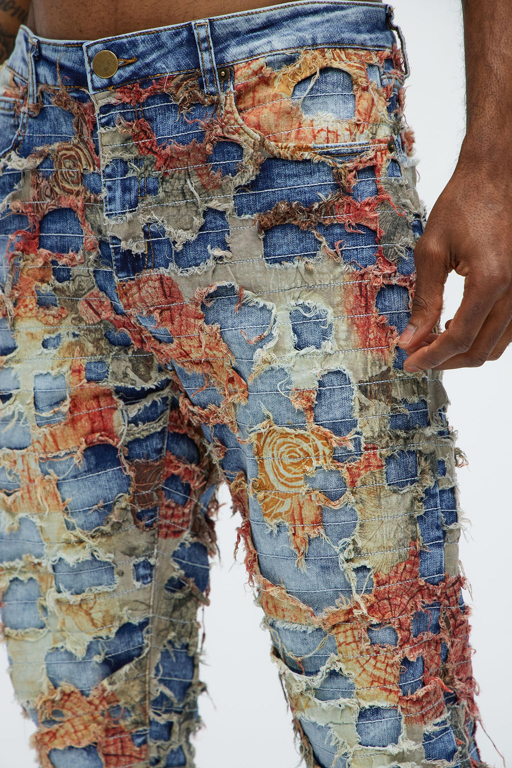 Edgar Vintage Shredded Slim Jeans - Medium Wash