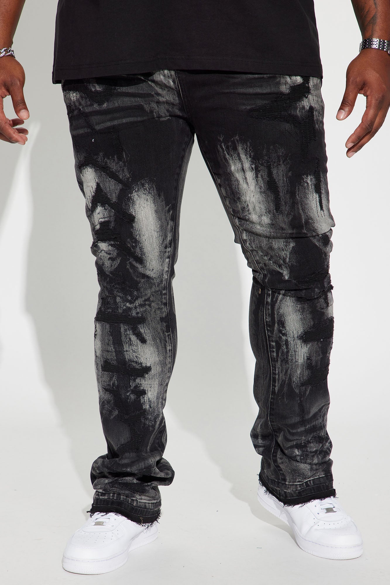 No Cap Stacked Skinny Flare Jeans - Black Wash