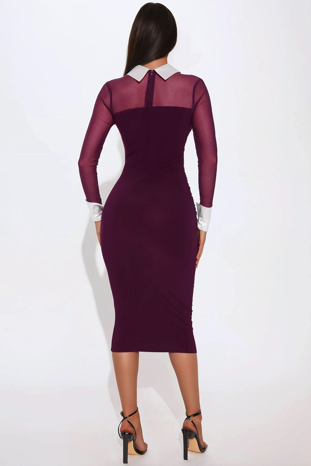 She Means Business Mesh Shirt Midi Dress - Eggplant