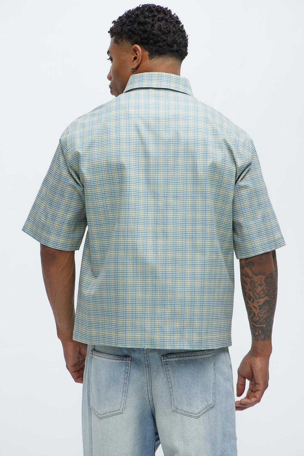 Cropped Pin Up Graphic Button Up Shirt - Green/combo
