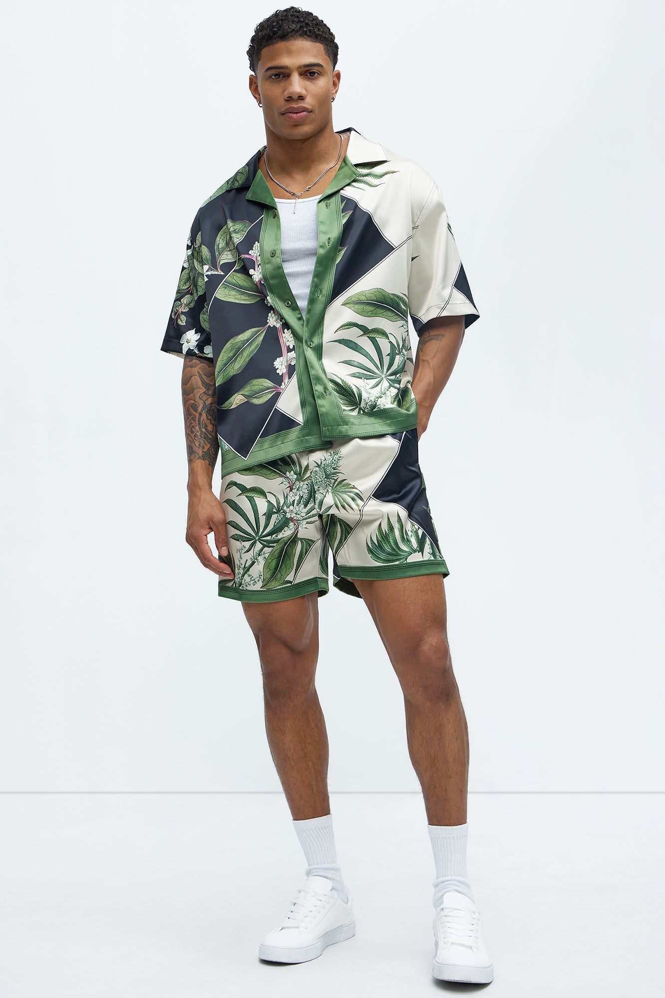 Agrarian Printed Cuban Collar Shirt - Green/combo