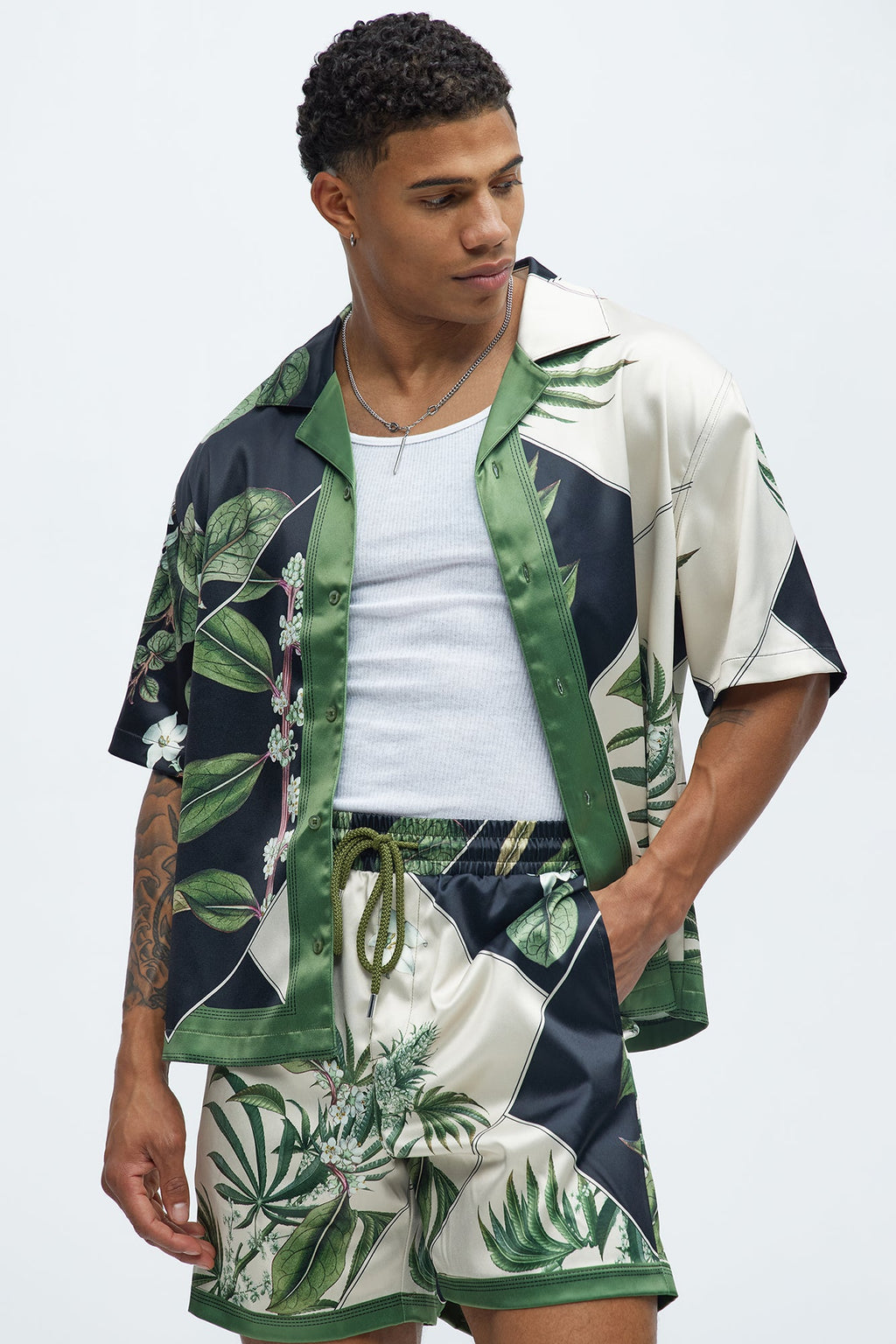 Agrarian Printed Cuban Collar Shirt - Green/combo