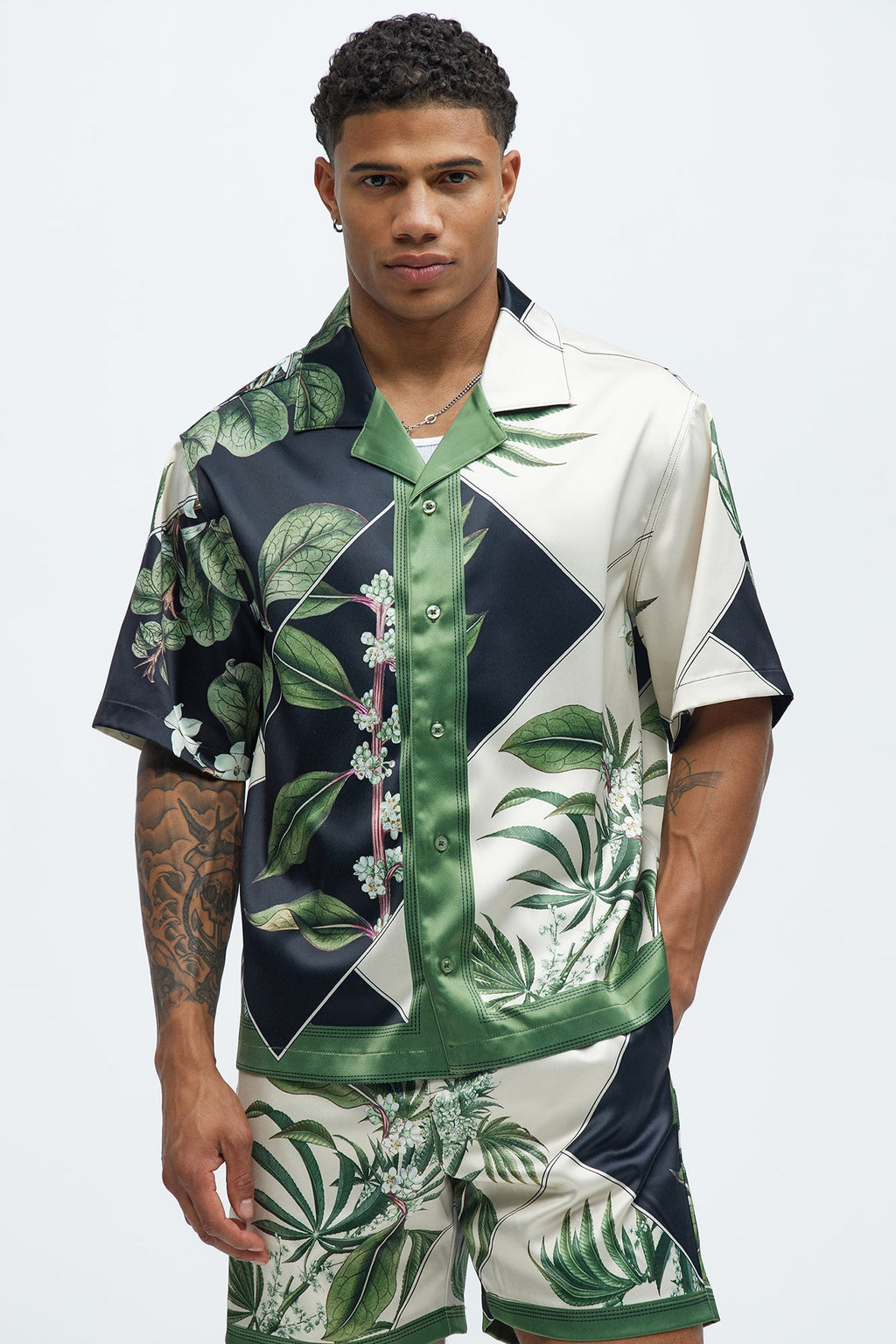 Agrarian Printed Cuban Collar Shirt - Green/combo
