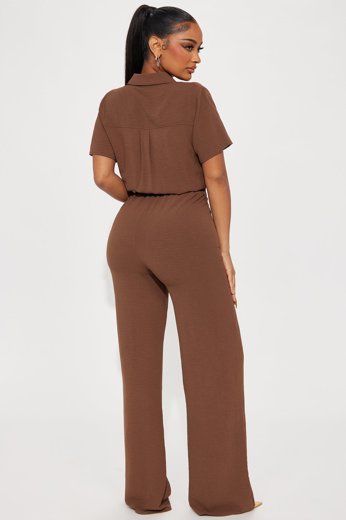 Makenzie Short Sleeve Jumpsuit - Chocolate