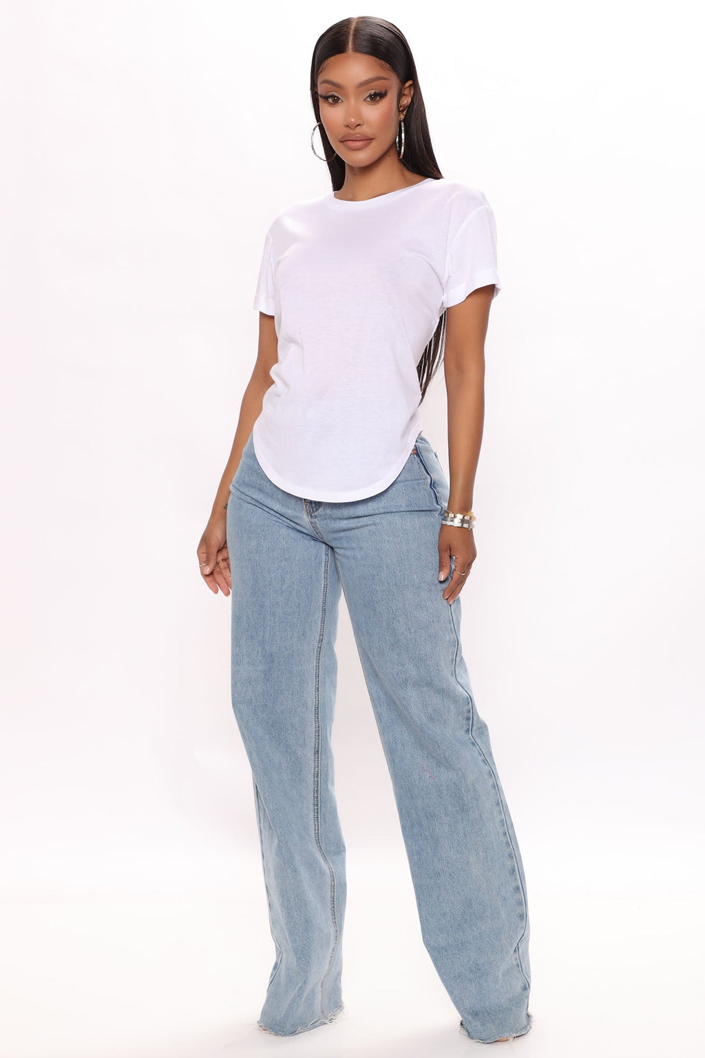 Annie Cuffed Short Sleeve Top - White