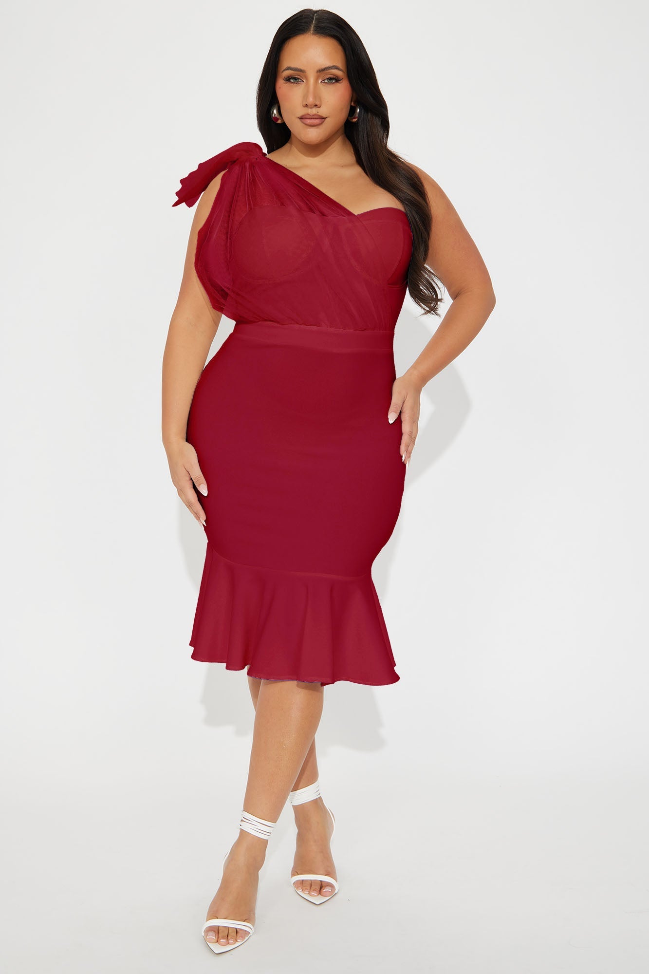 Prize Possession One Shoulder Midi Dress - Red