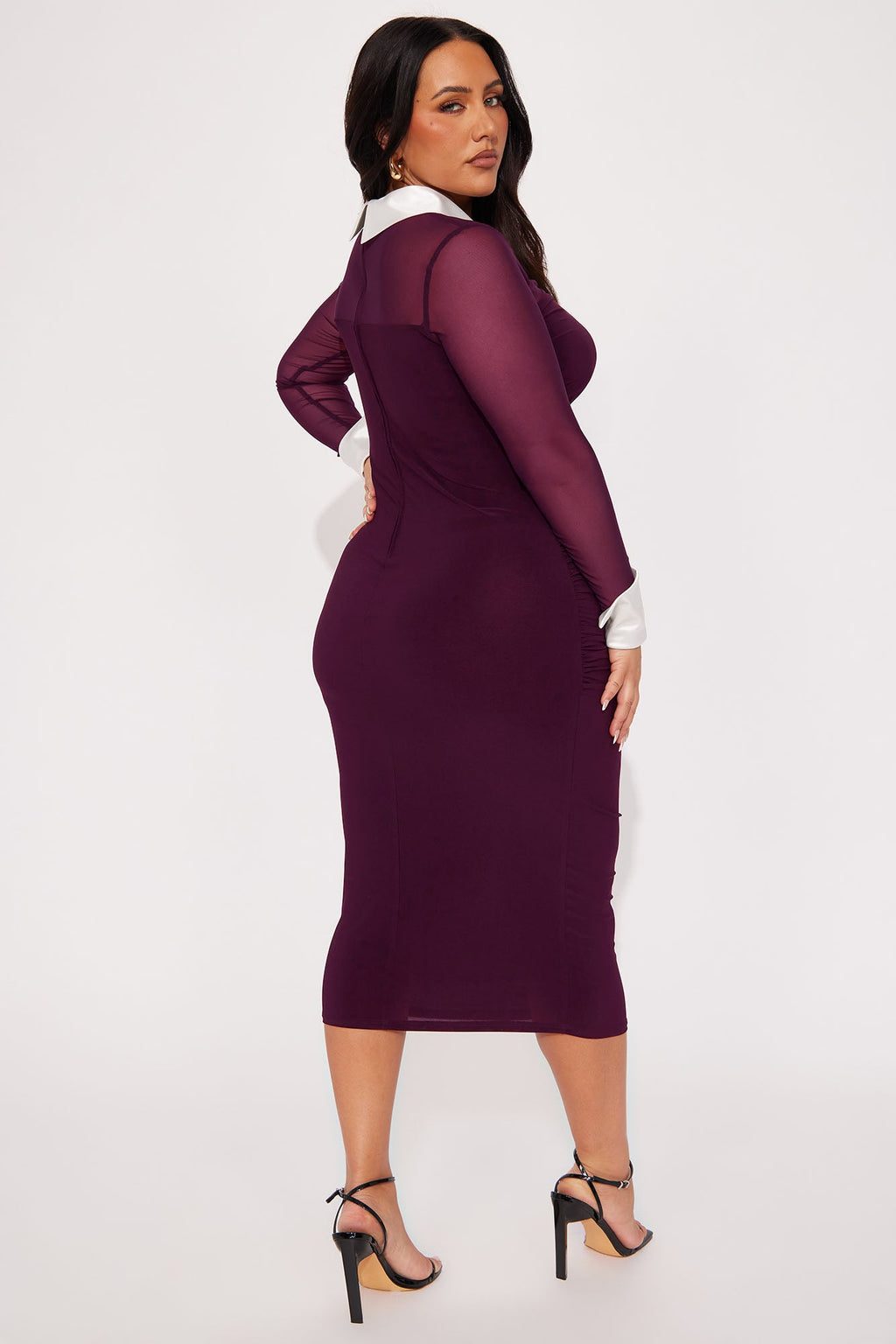 She Means Business Mesh Shirt Midi Dress - Eggplant
