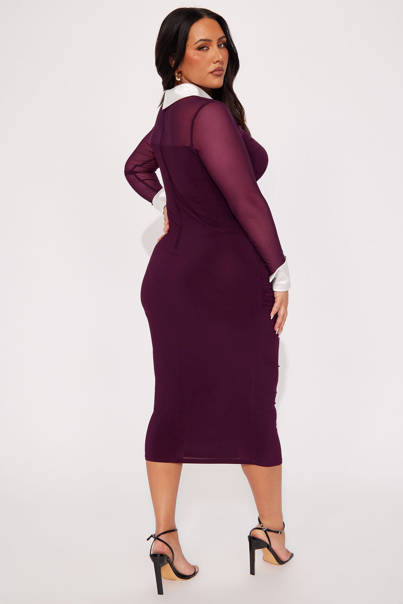 She Means Business Mesh Shirt Midi Dress - Eggplant