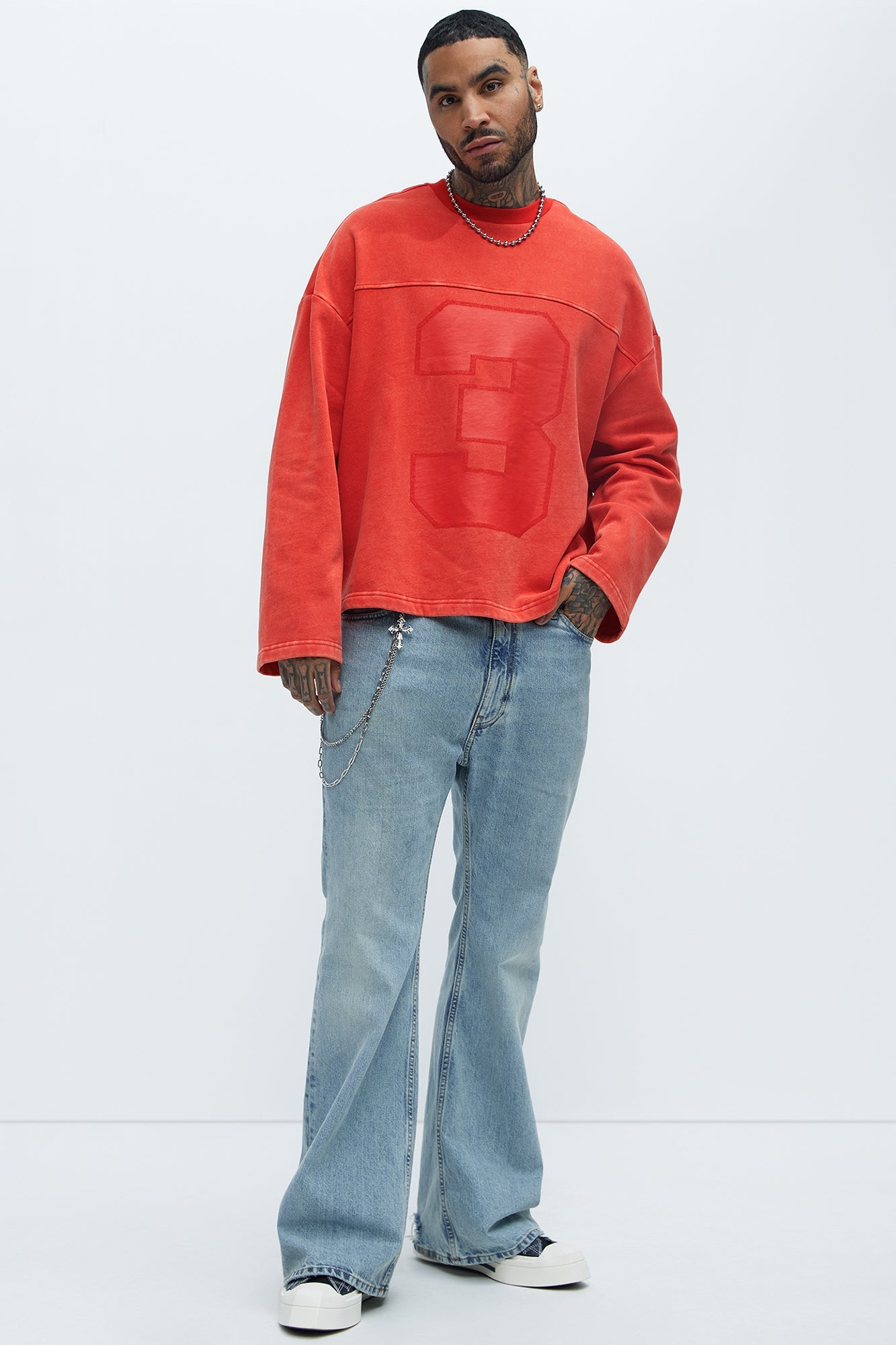 Kyle Long Sleeve Oversized Tee - Red