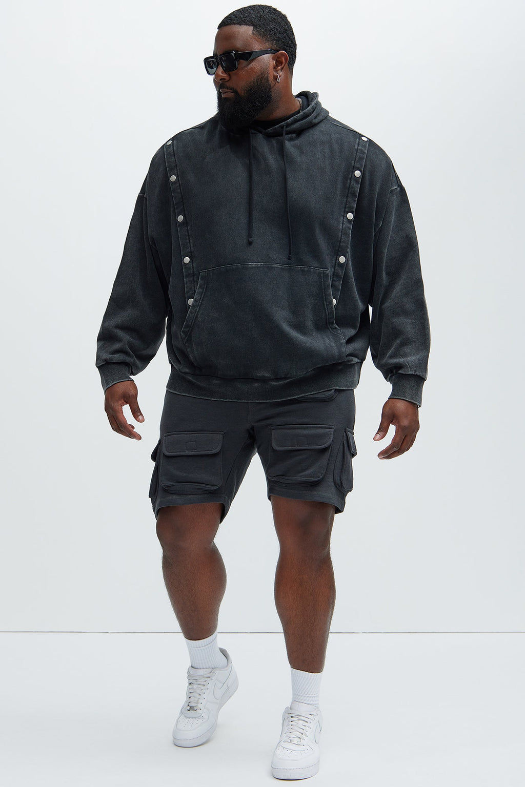 Tyson Snap Panel Oversized Hoodie - Black Wash
