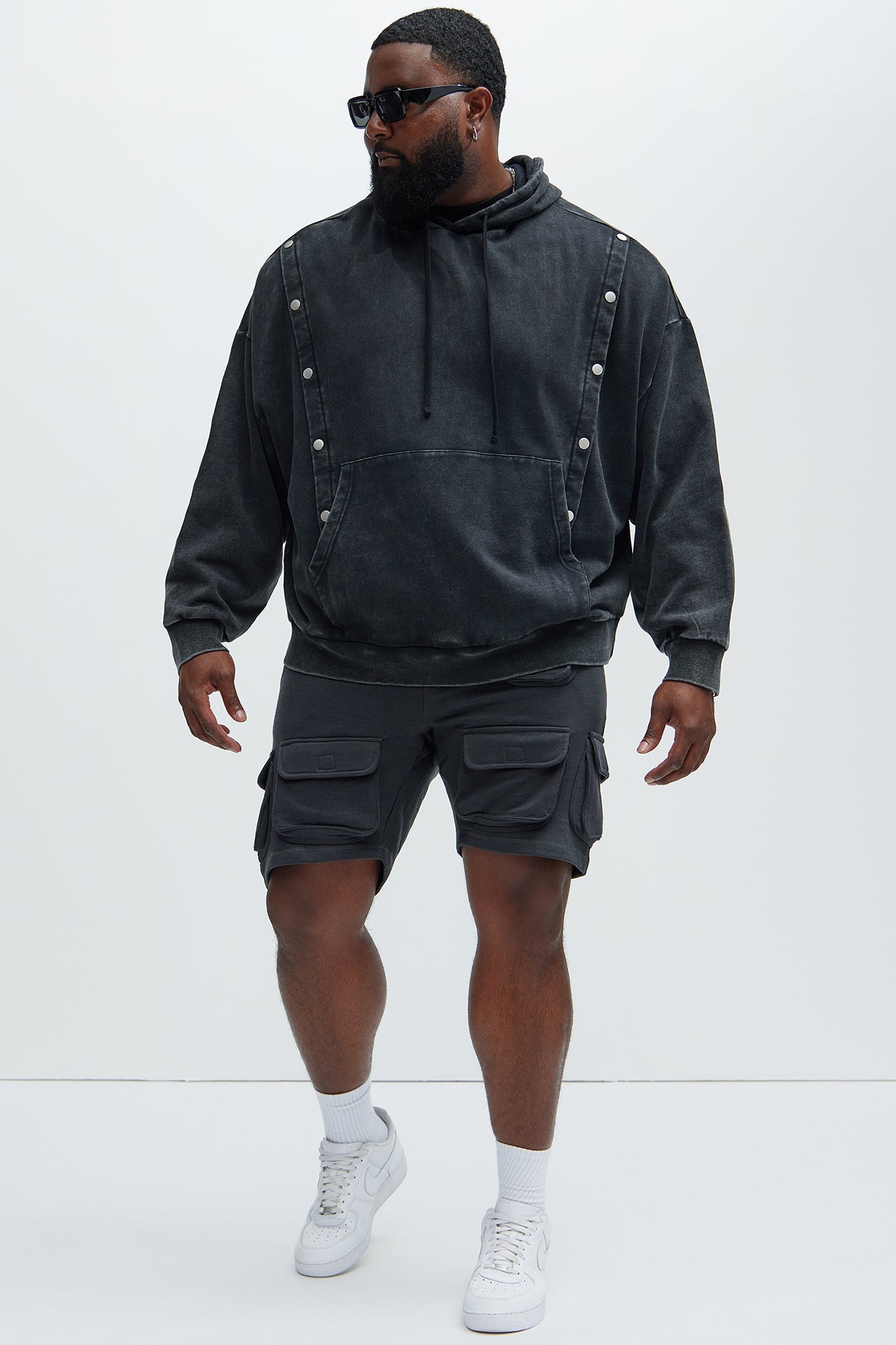 Tyson Snap Panel Oversized Hoodie - Black Wash
