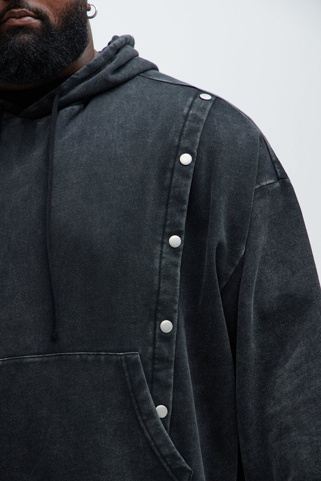 Tyson Snap Panel Oversized Hoodie - Black Wash