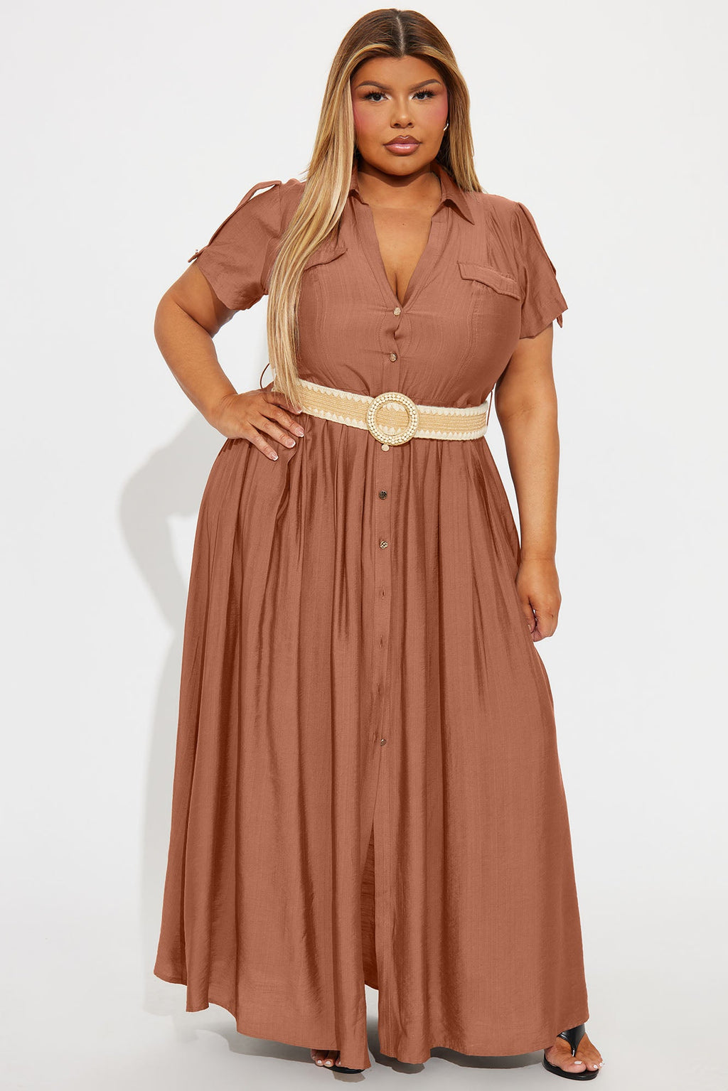 Laurel Linen Maxi Shirt Dress - Marsala