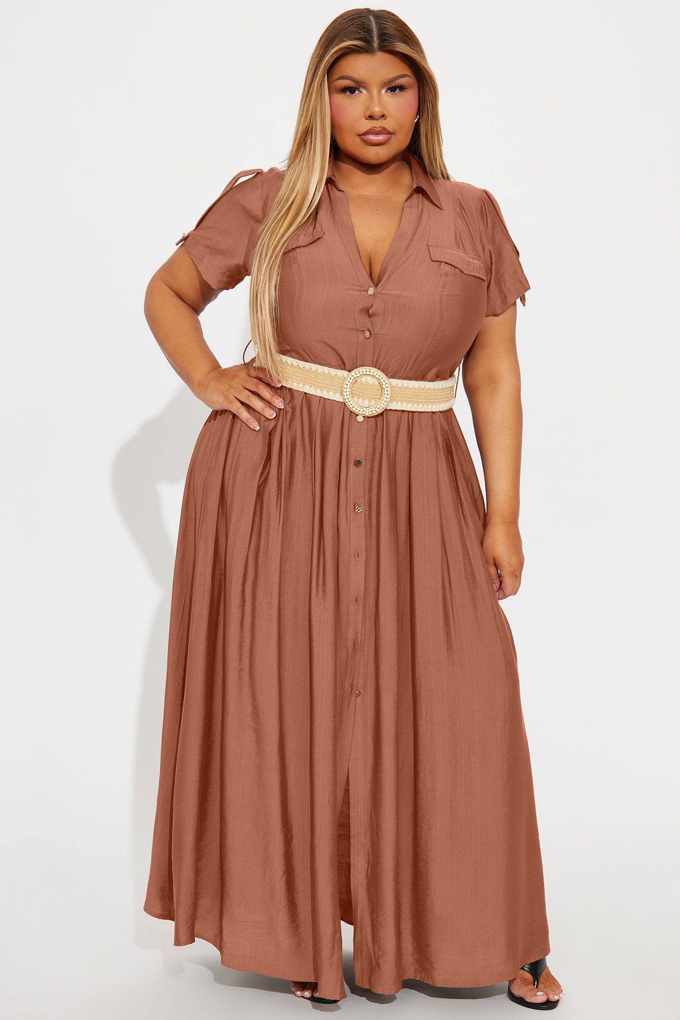 Laurel Linen Maxi Shirt Dress - Marsala
