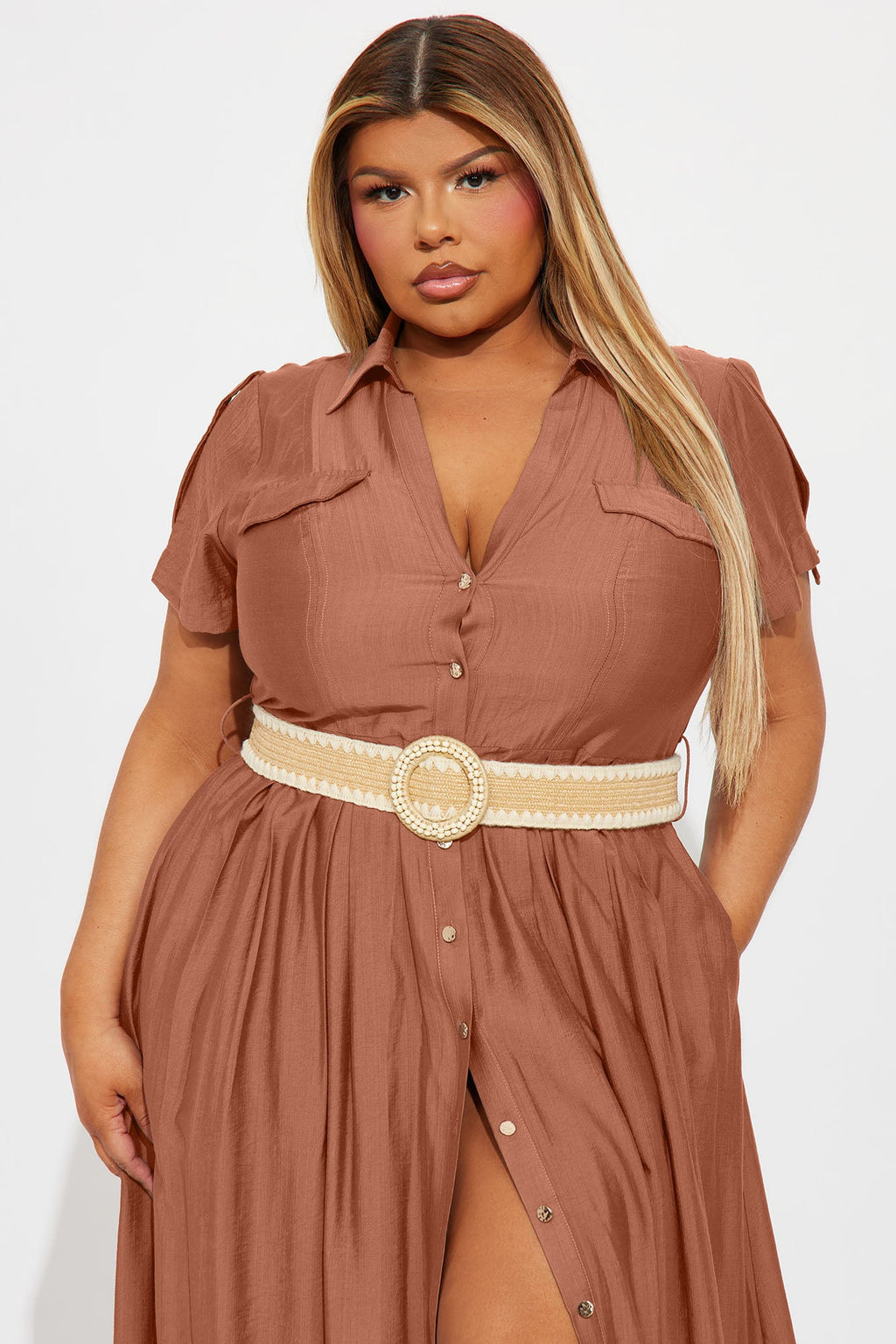 Laurel Linen Maxi Shirt Dress - Marsala
