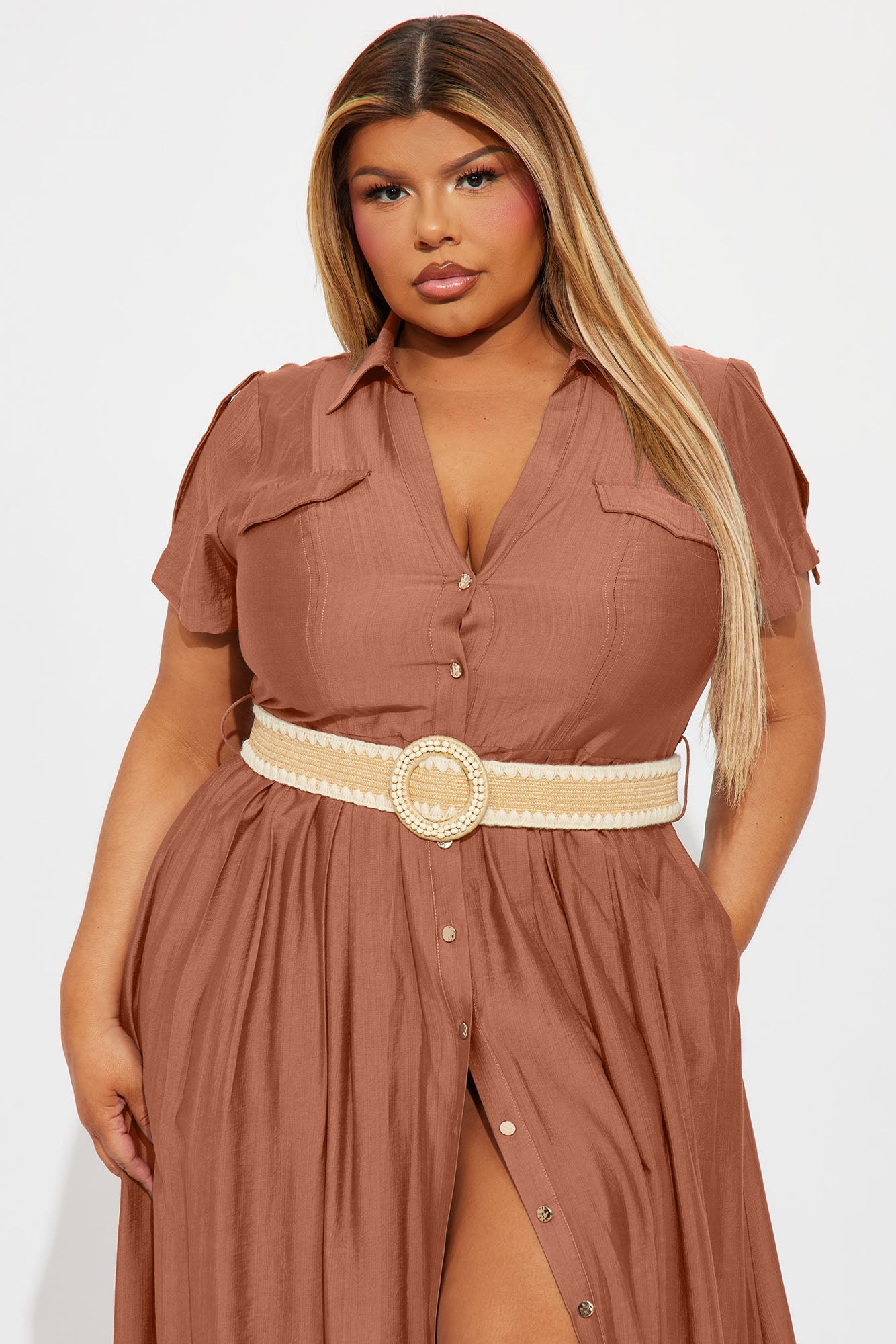 Laurel Linen Maxi Shirt Dress - Marsala
