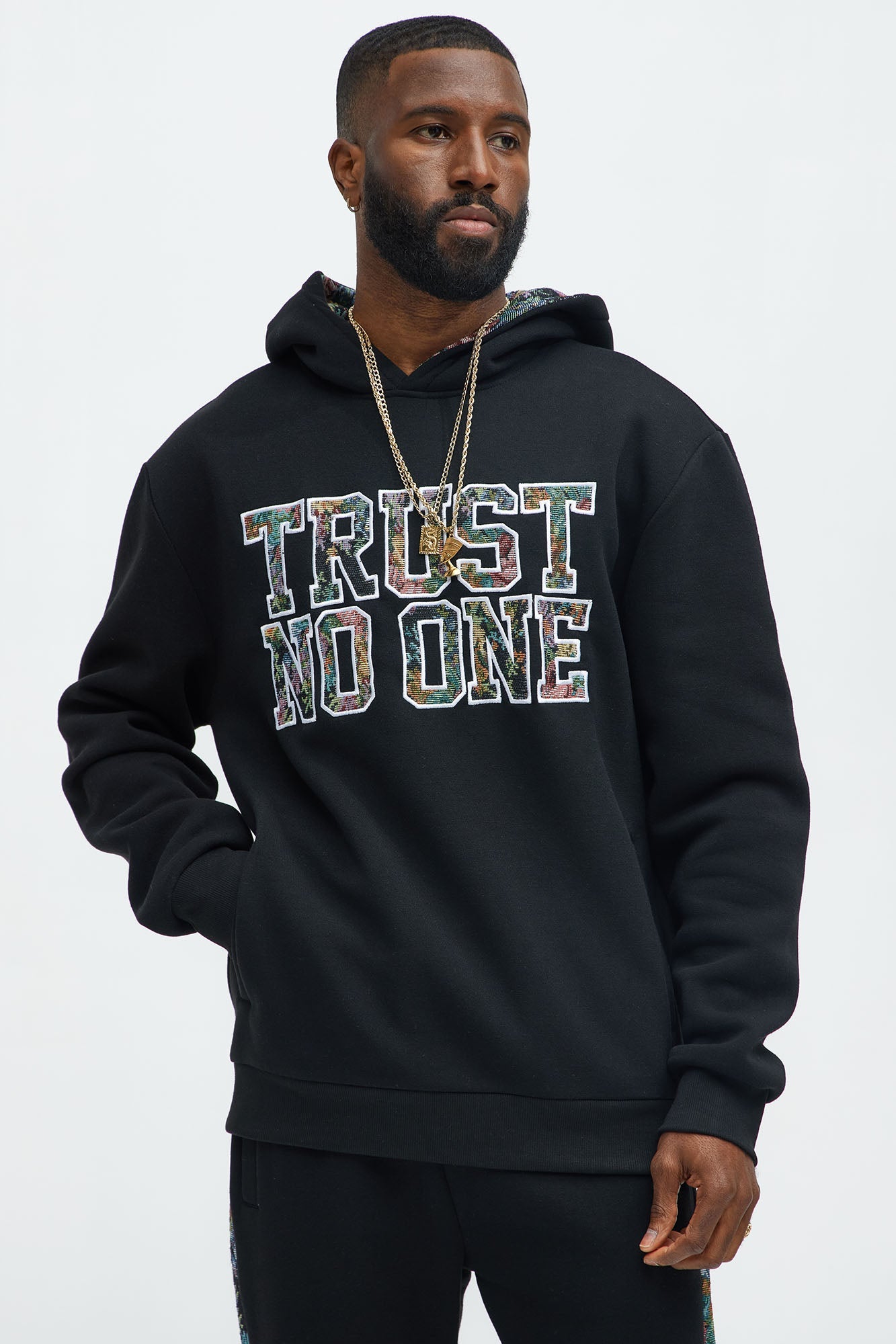 Trust No One Tapestry Hoodie - Black