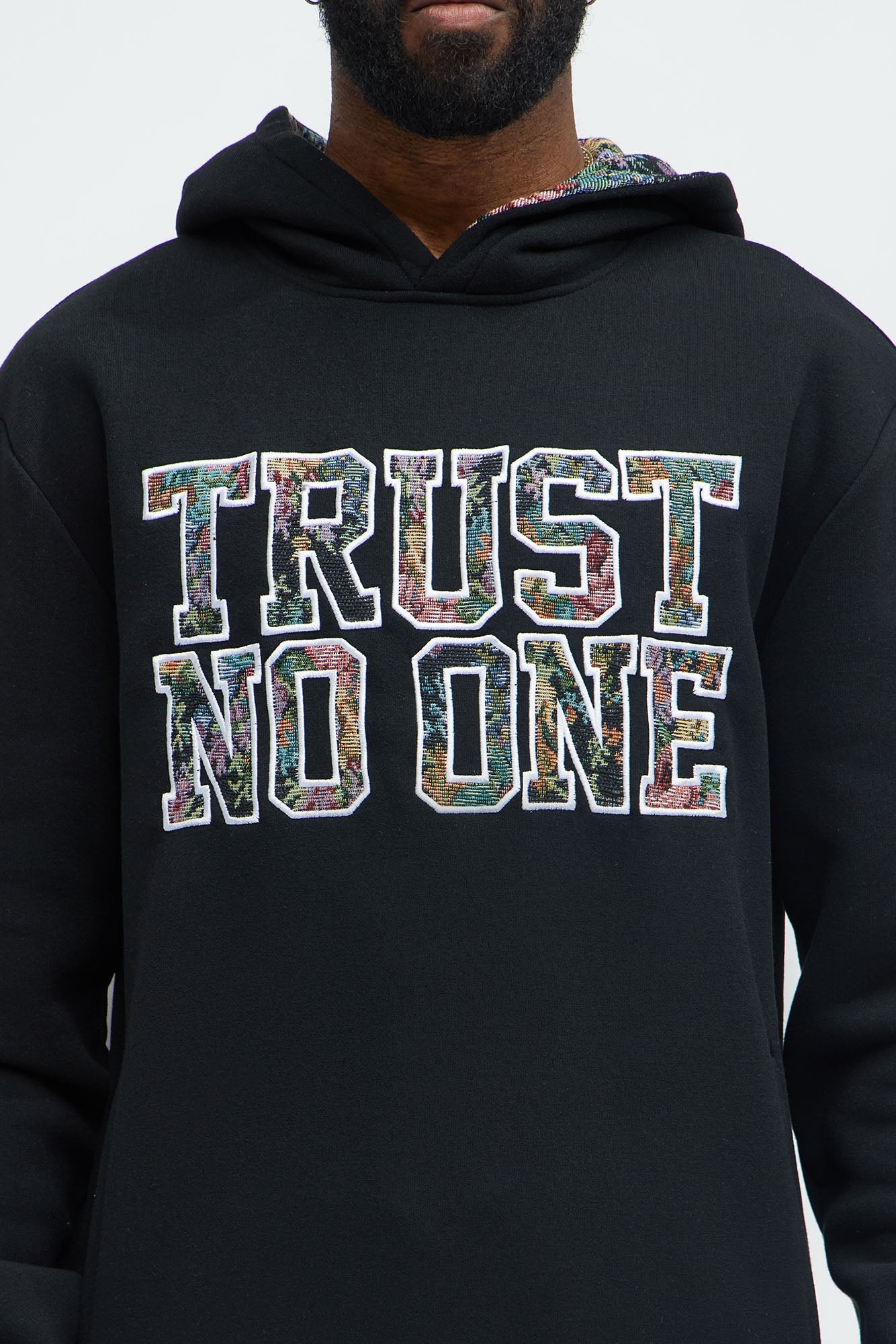 Trust No One Tapestry Hoodie - Black