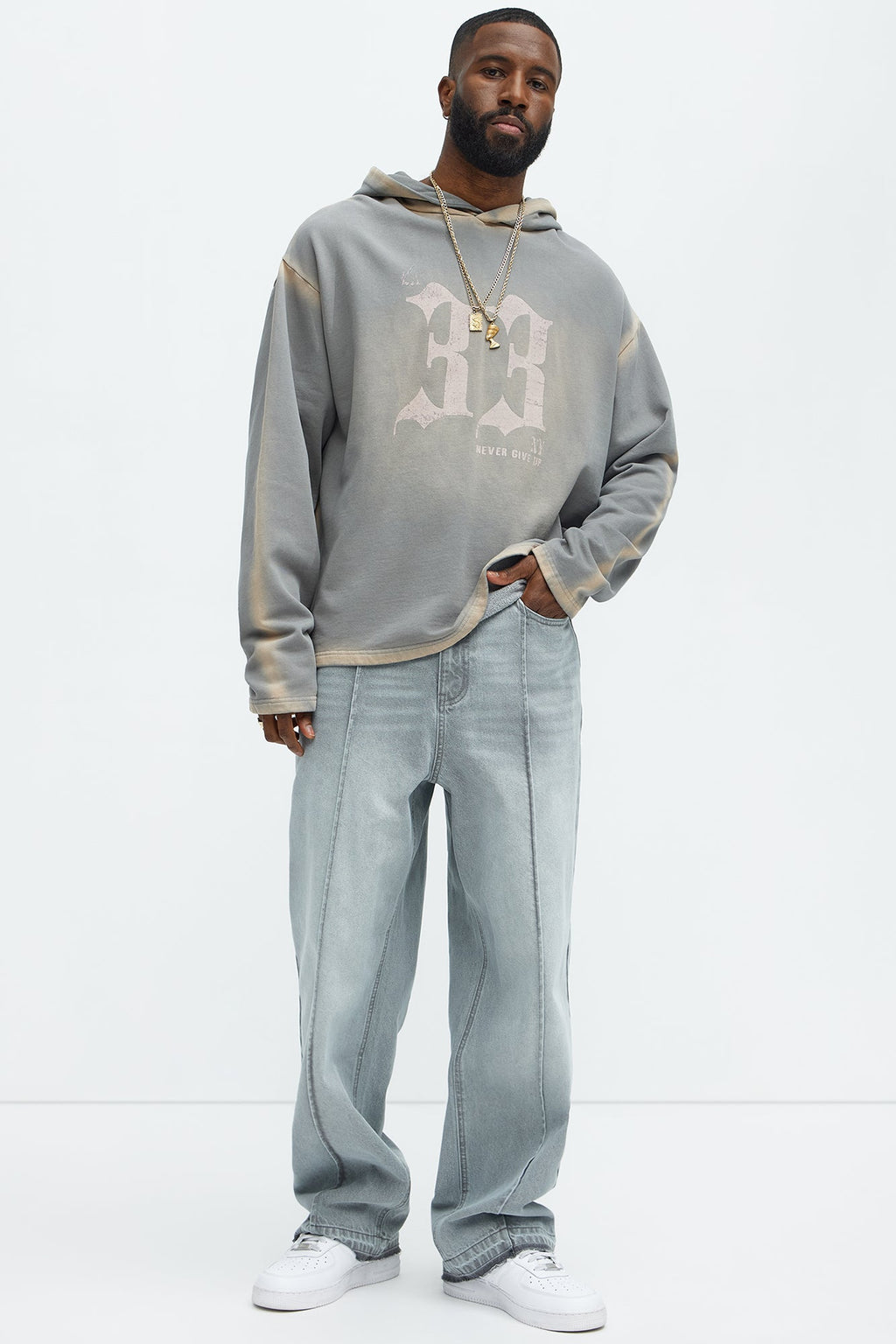 Patras Pleat Baggy Jeans - Grey
