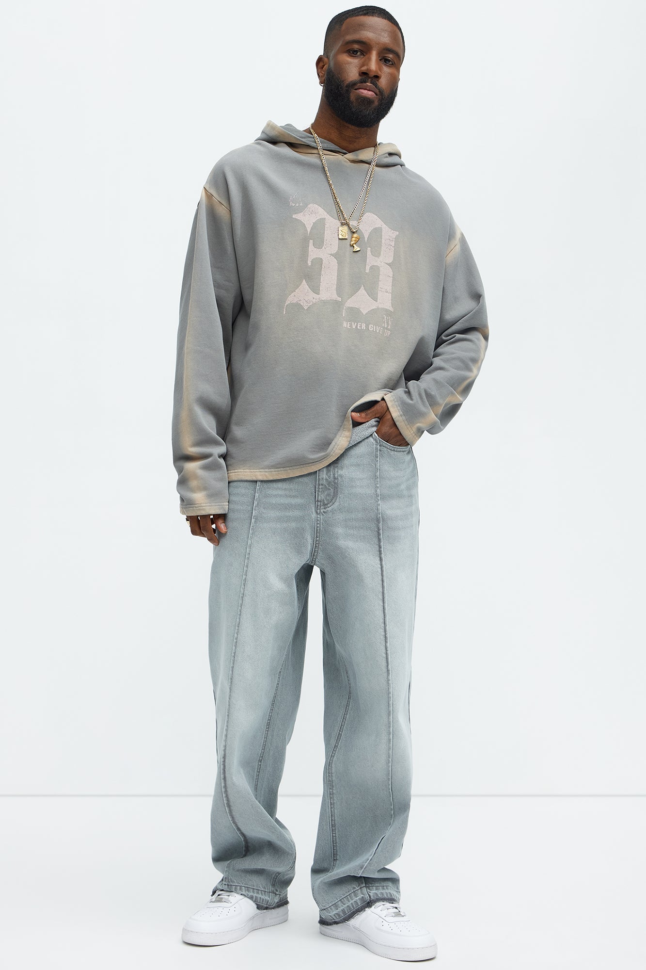 Patras Pleat Baggy Jeans - Grey