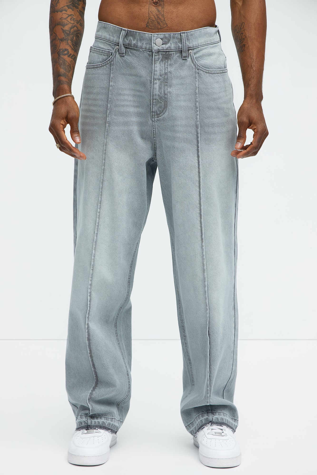 Patras Pleat Baggy Jeans - Grey