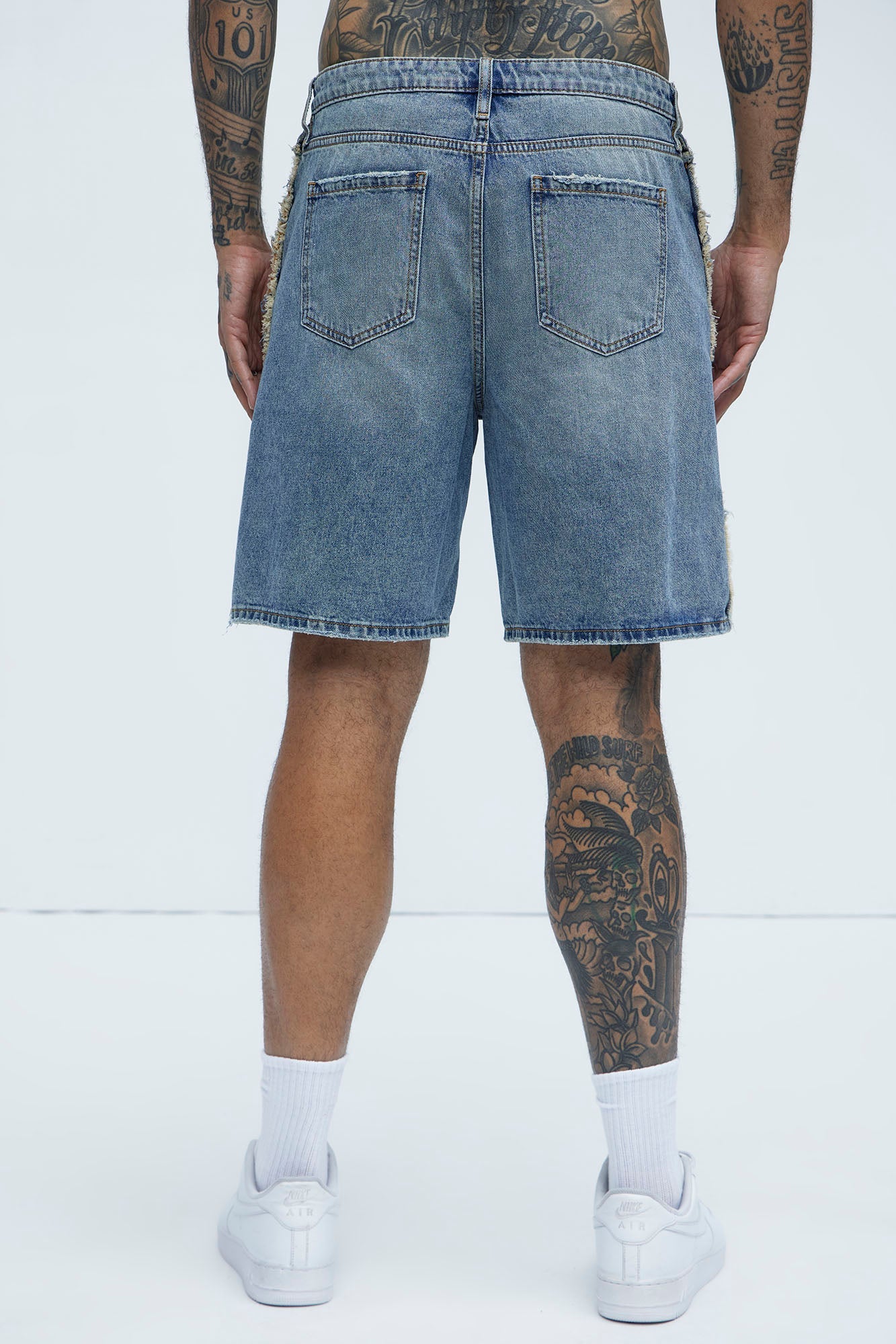 Trust Me Frayed Relaxed Denim Shorts - Light Blue Wash