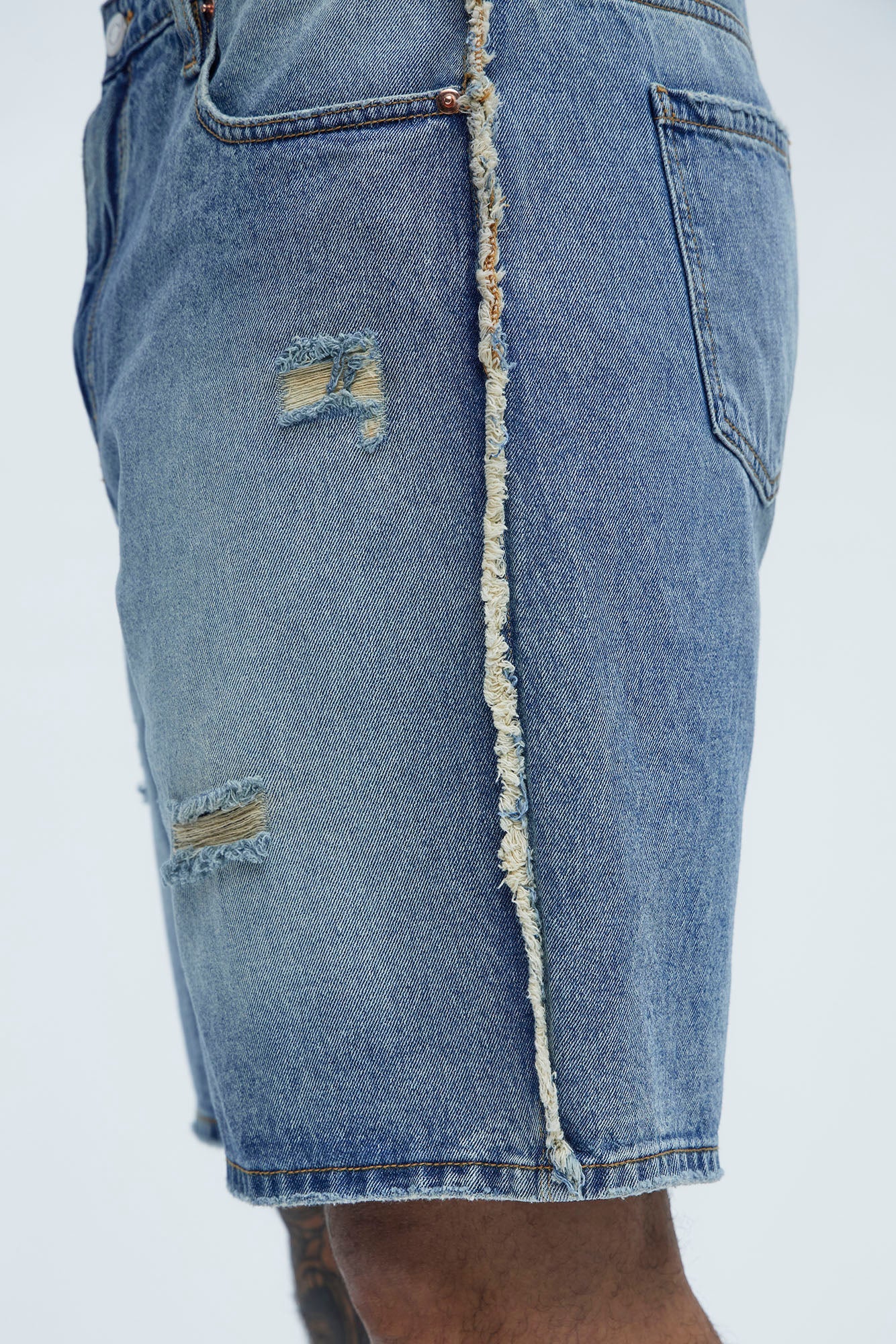 Trust Me Frayed Relaxed Denim Shorts - Light Blue Wash