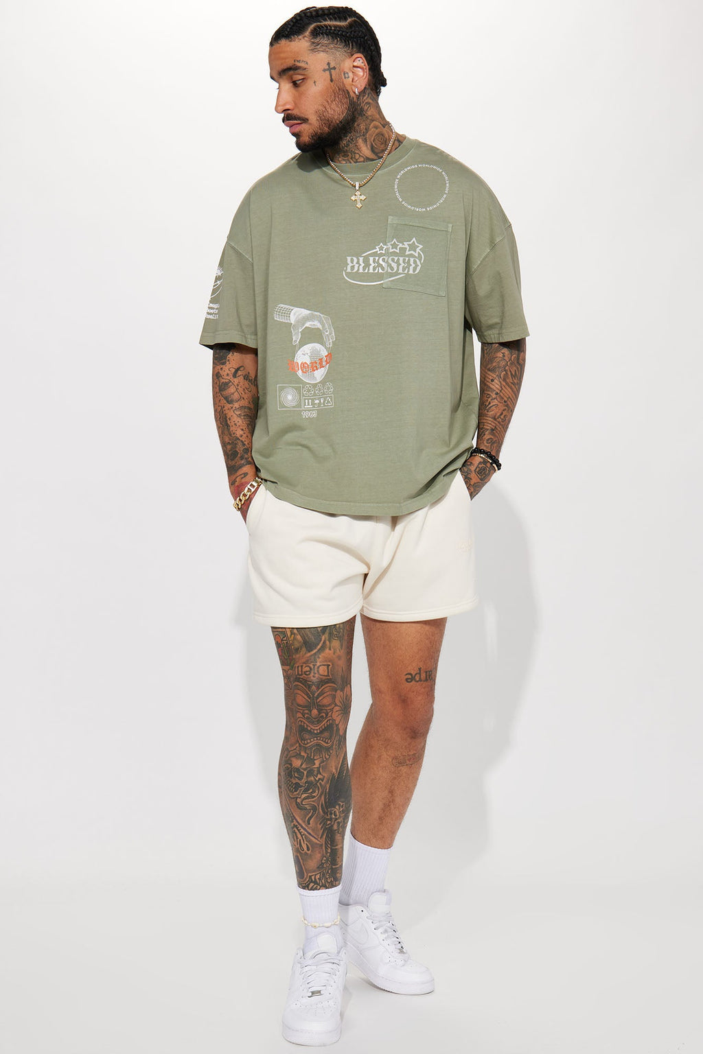 Blessed World Oversized Short Sleeve Tee - Olive