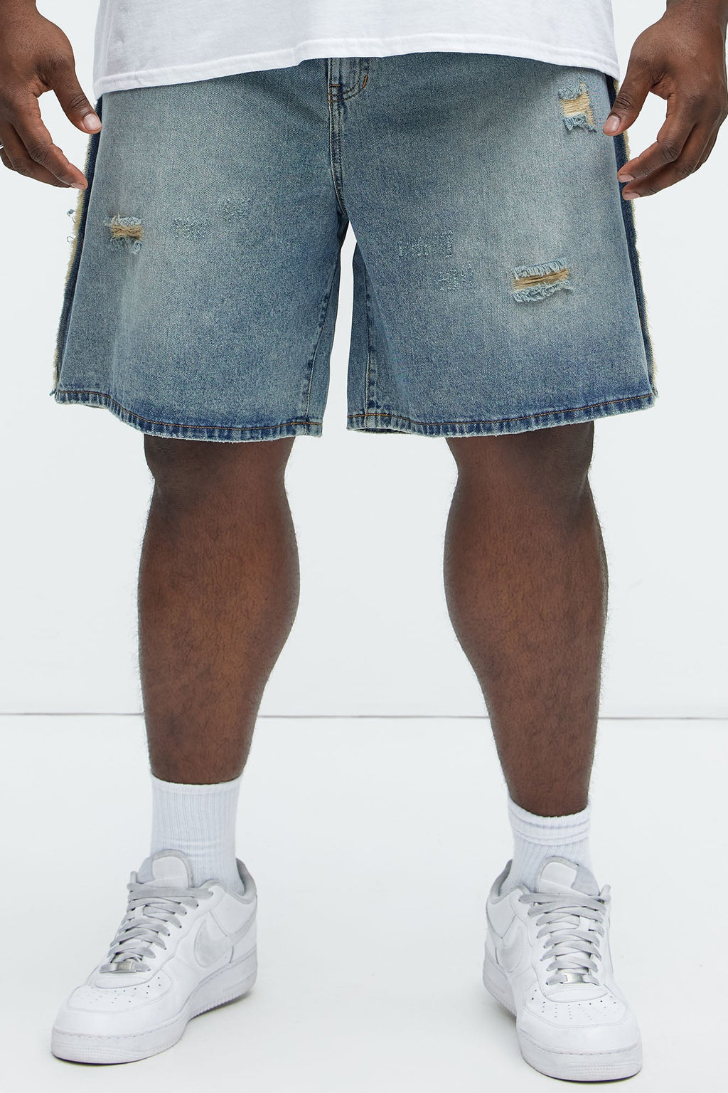 Trust Me Frayed Relaxed Denim Shorts - Light Blue Wash