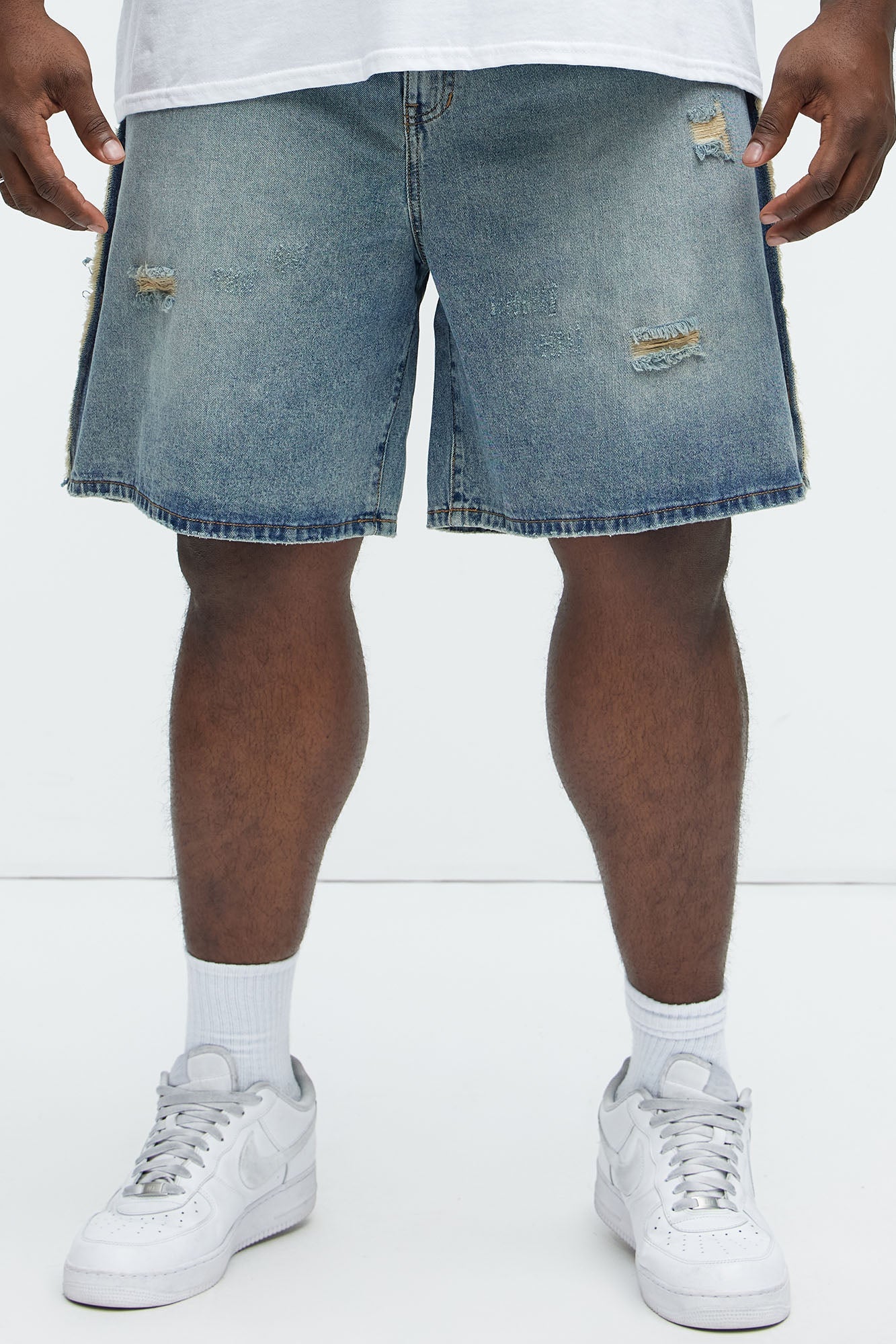 Trust Me Frayed Relaxed Denim Shorts - Light Blue Wash
