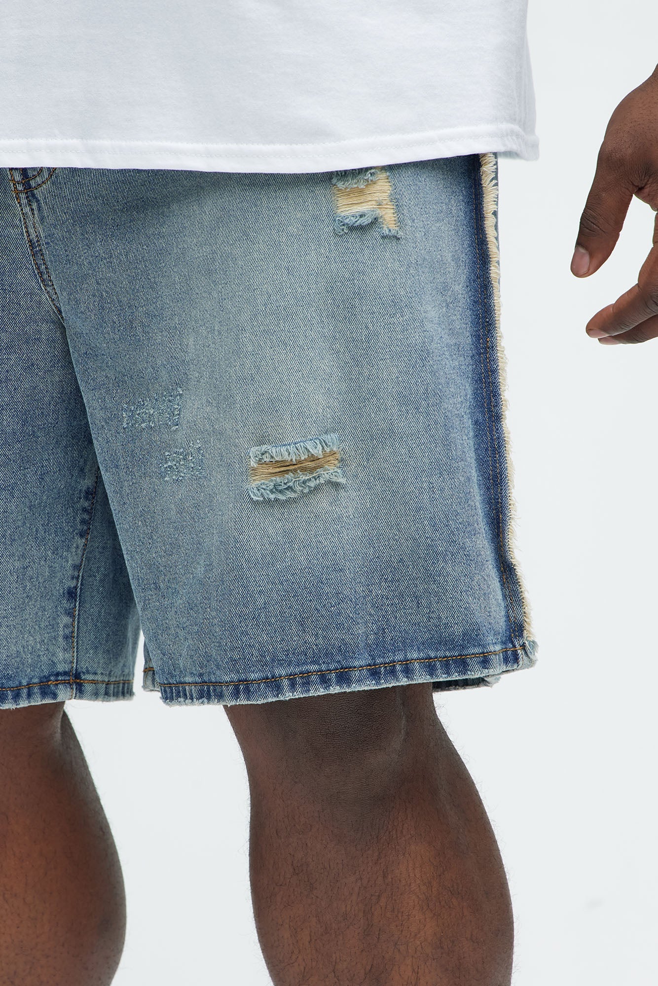 Trust Me Frayed Relaxed Denim Shorts - Light Blue Wash