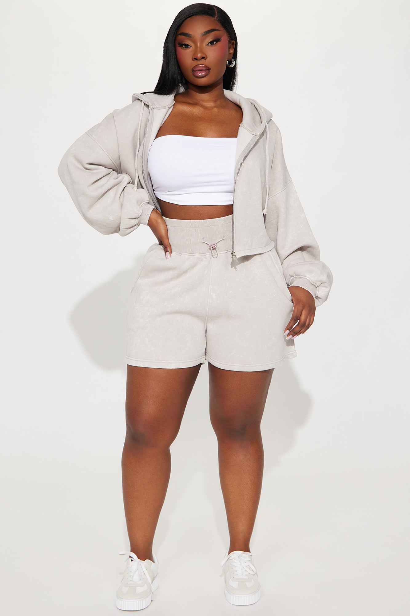 On The Go Fleece Short Set - Taupe