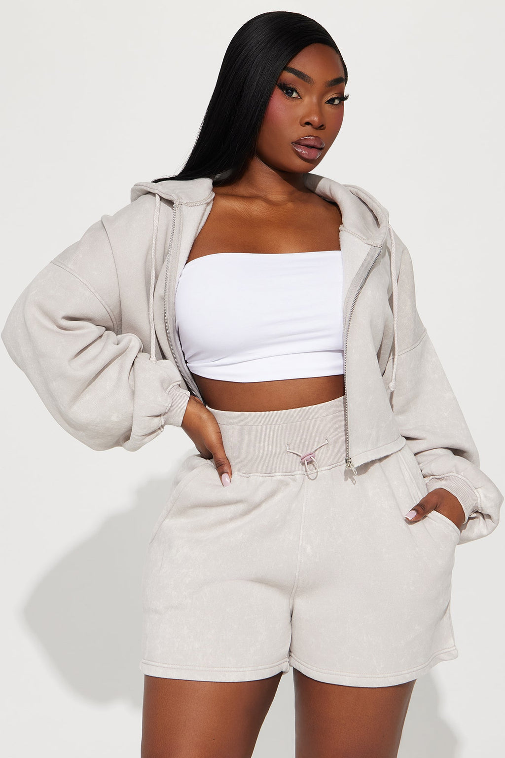 On The Go Fleece Short Set - Taupe