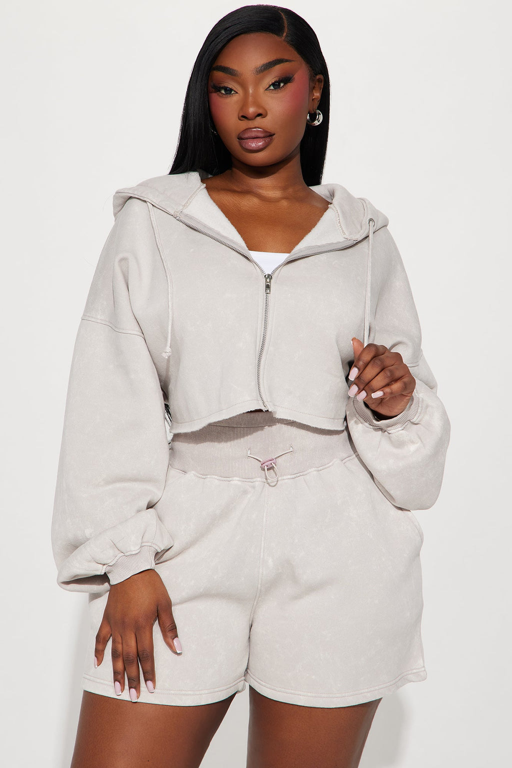 On The Go Fleece Short Set - Taupe