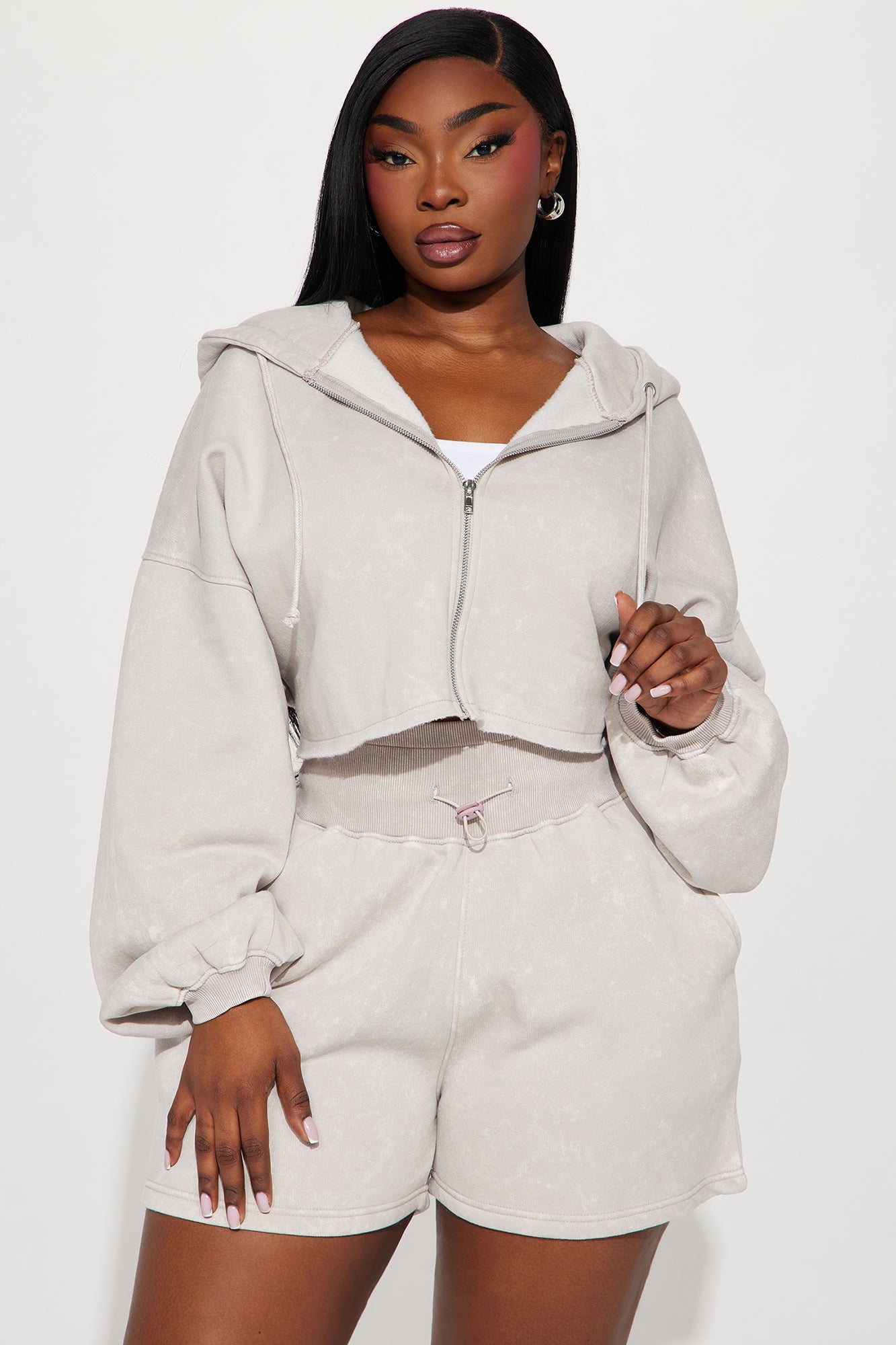 On The Go Fleece Short Set - Taupe