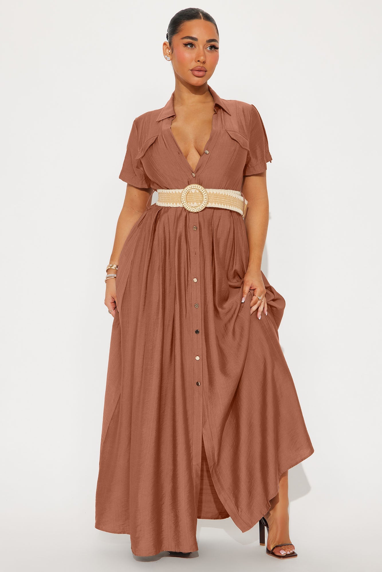 Laurel Linen Maxi Shirt Dress - Marsala