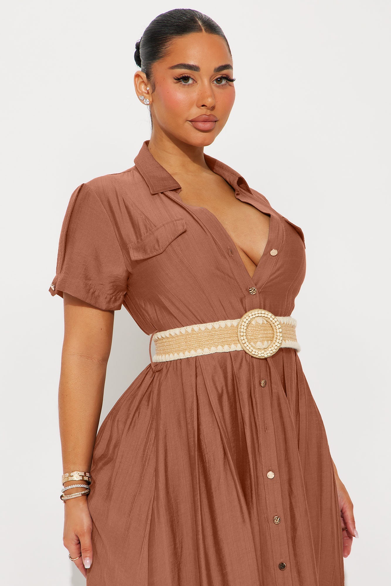 Laurel Linen Maxi Shirt Dress - Marsala