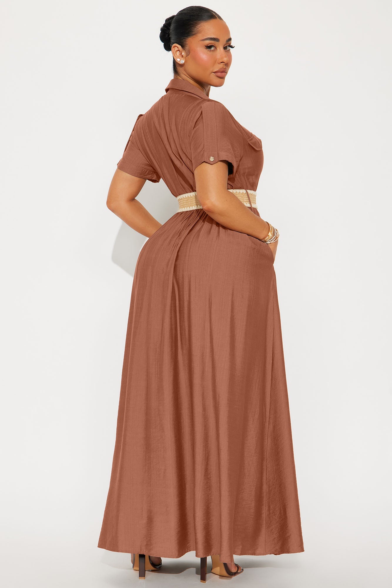 Laurel Linen Maxi Shirt Dress - Marsala