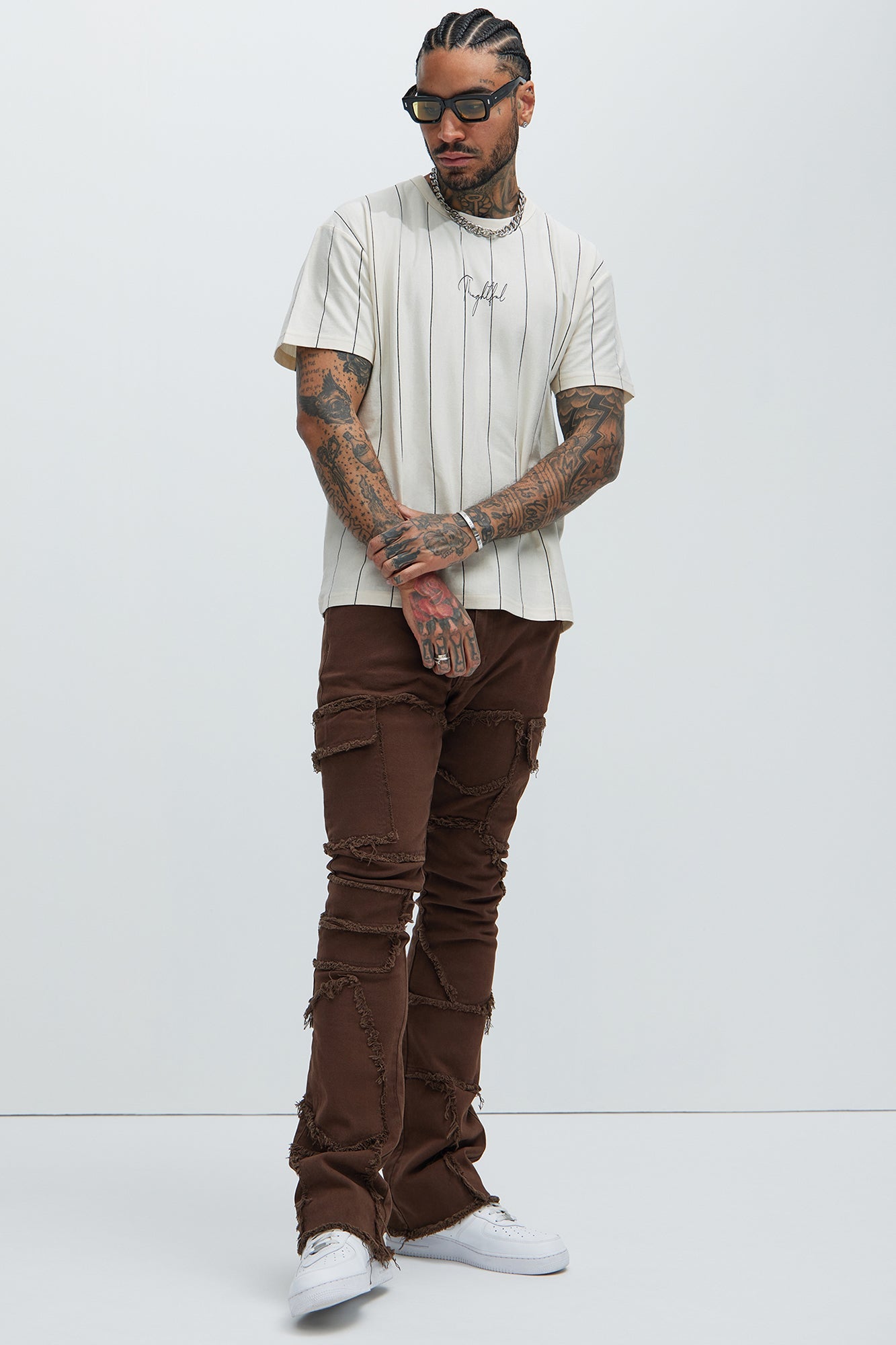 Vertical Striped Short Sleeve Tee - Off White